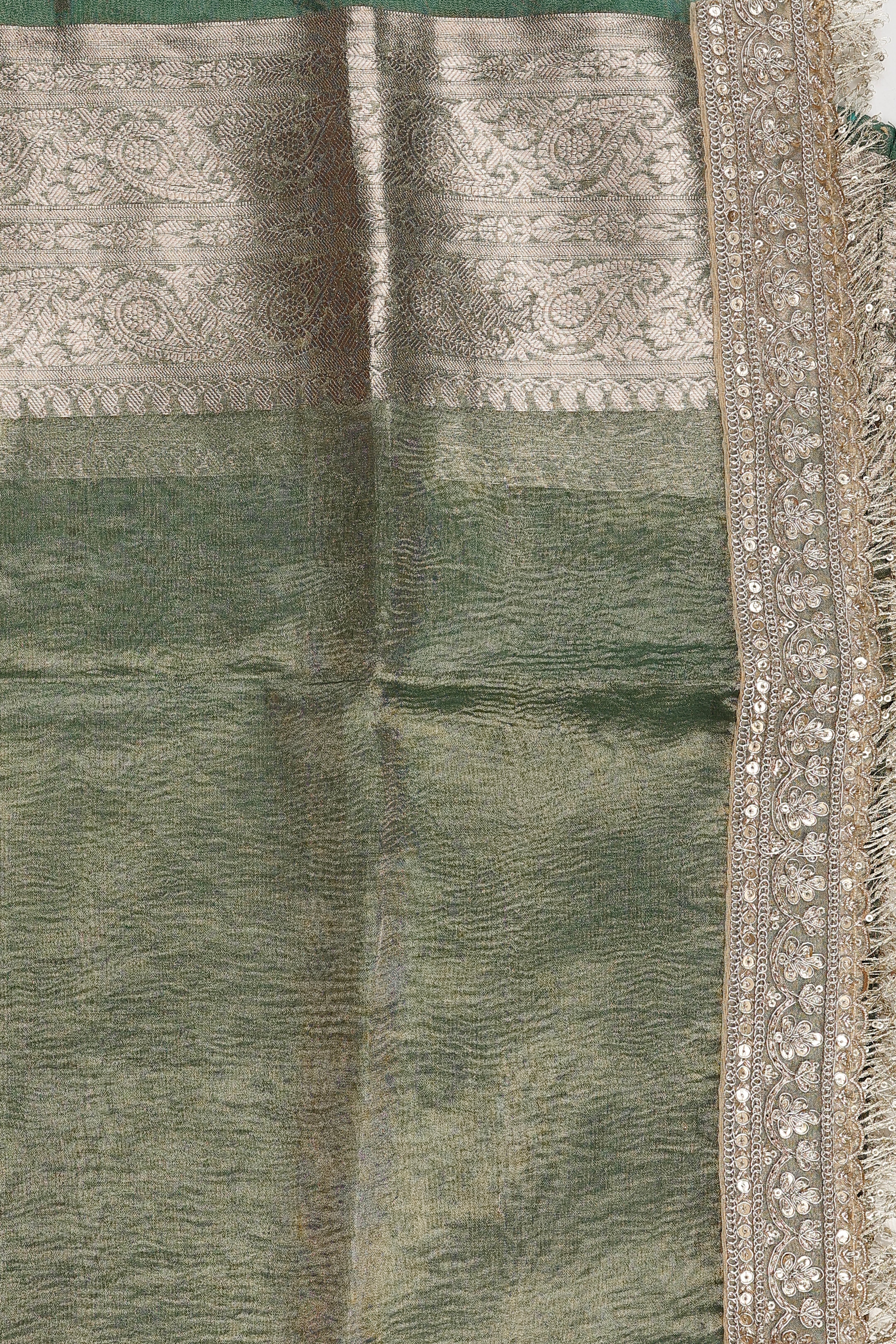 Green Shade Crushed Tissue Silk Banarasi handloom Saree
