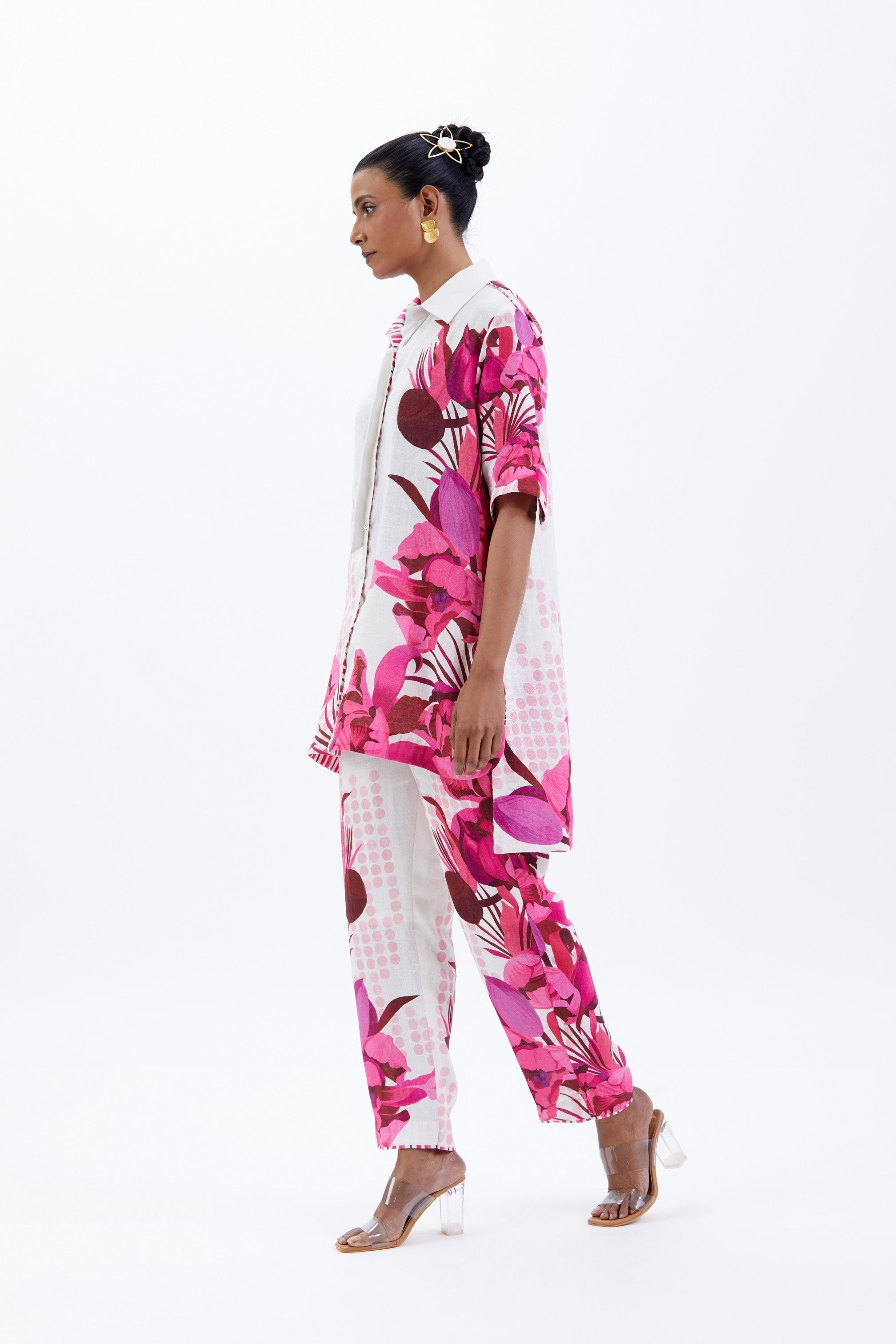 Ivory & Fuchsia Linen Printed Co-Ord Set