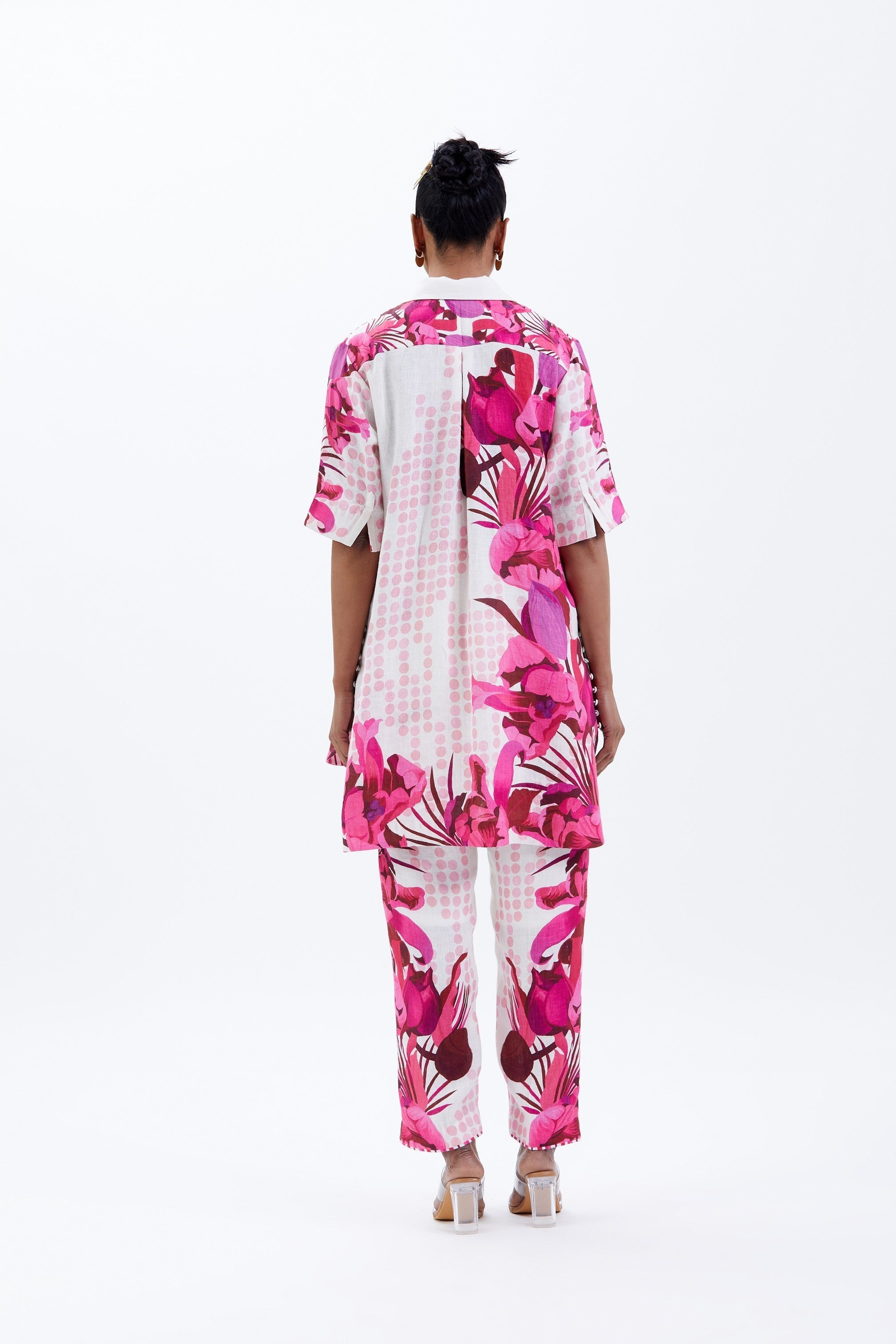 Ivory & Fuchsia Linen Printed Co-Ord Set