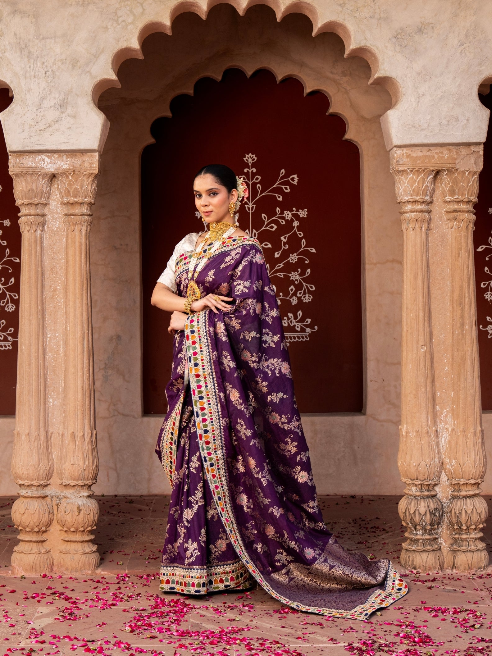 Dark Purple Pure Katan Silk Banarasi Handloom Saree