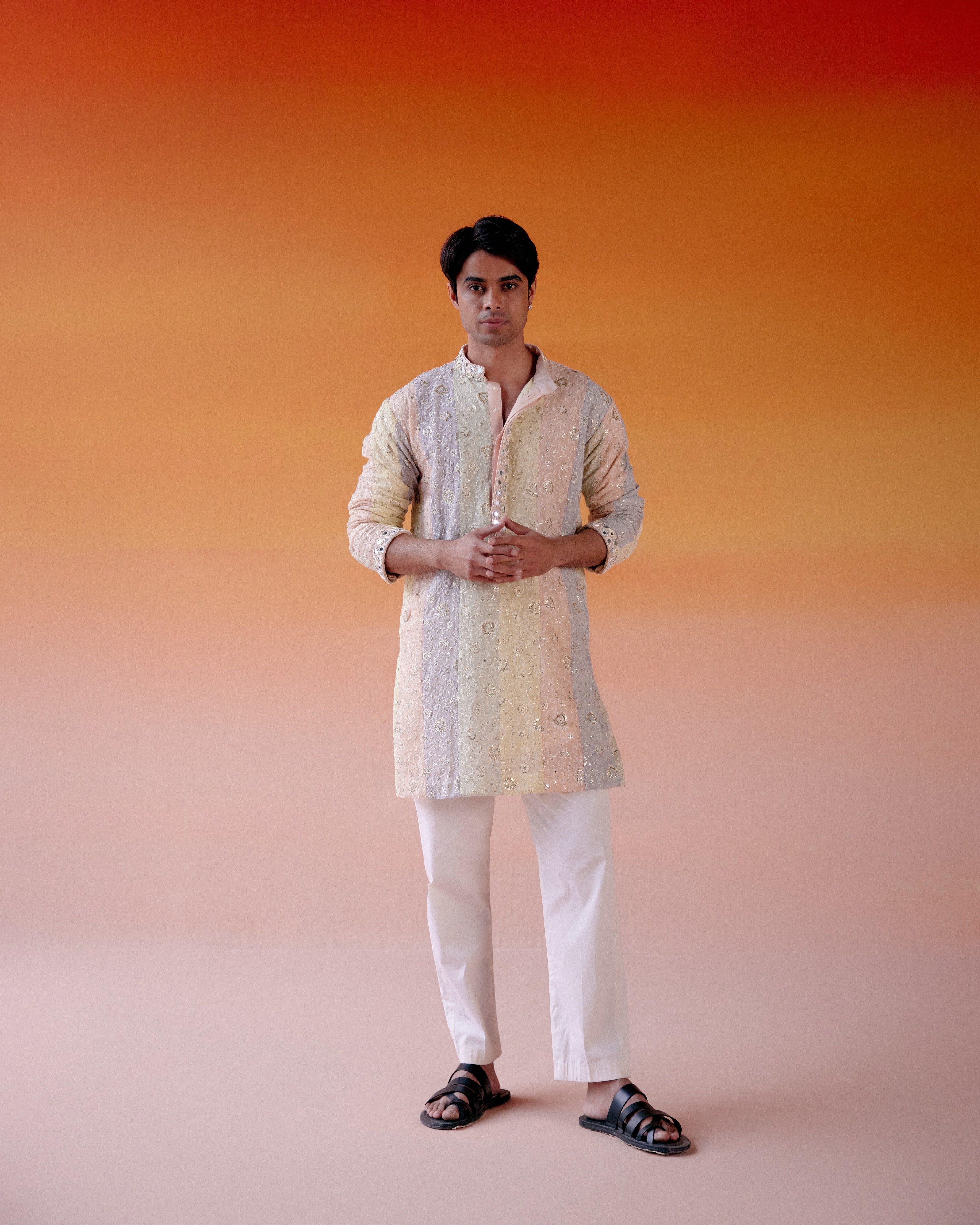 MULTICOLOR PANELED CHIKANKARI KURTA WITH STRAIGHT PANTS