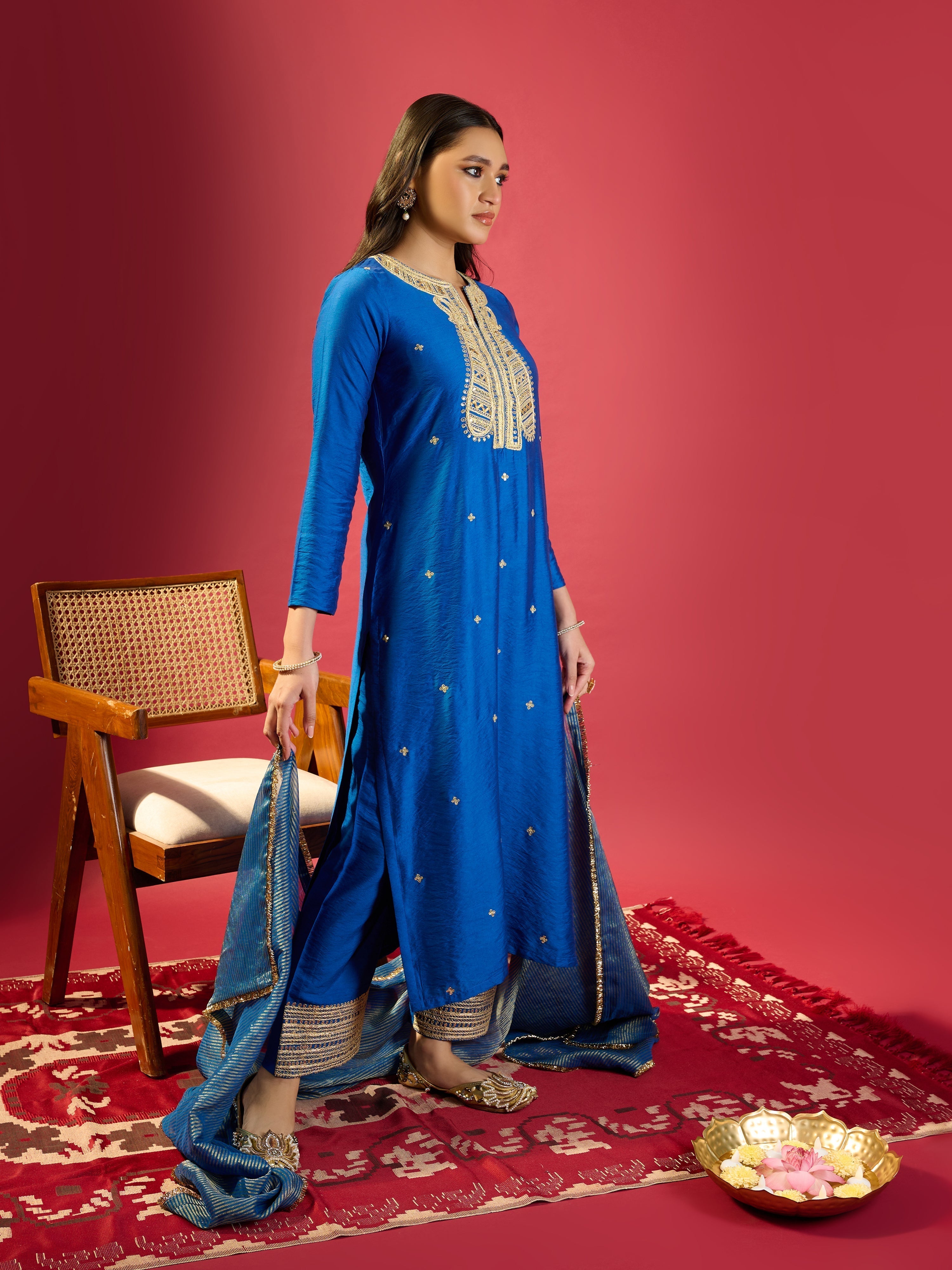 Royal Blue Straight Long Kurta Set