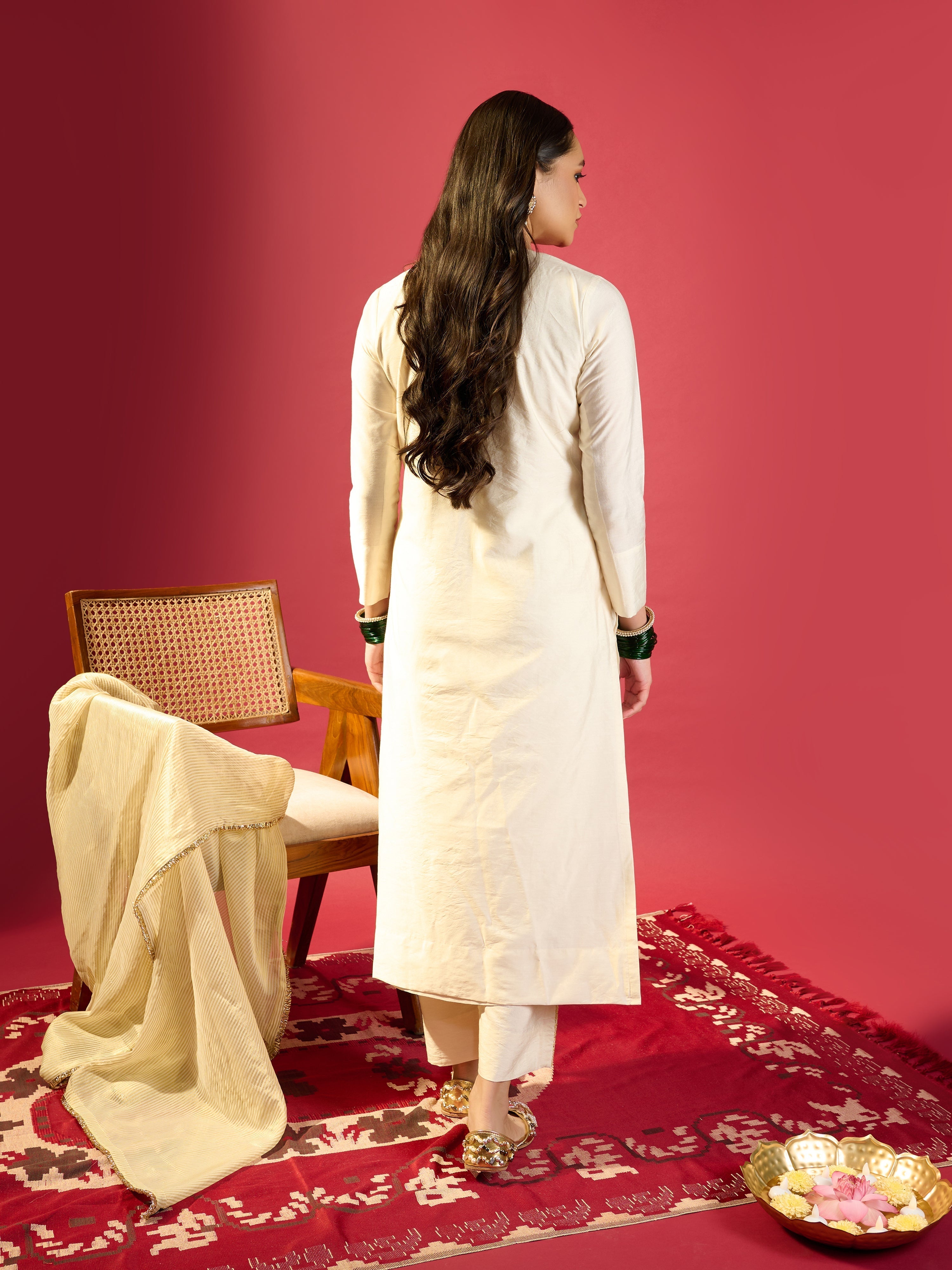 Off-White Straight Long Kurta Set