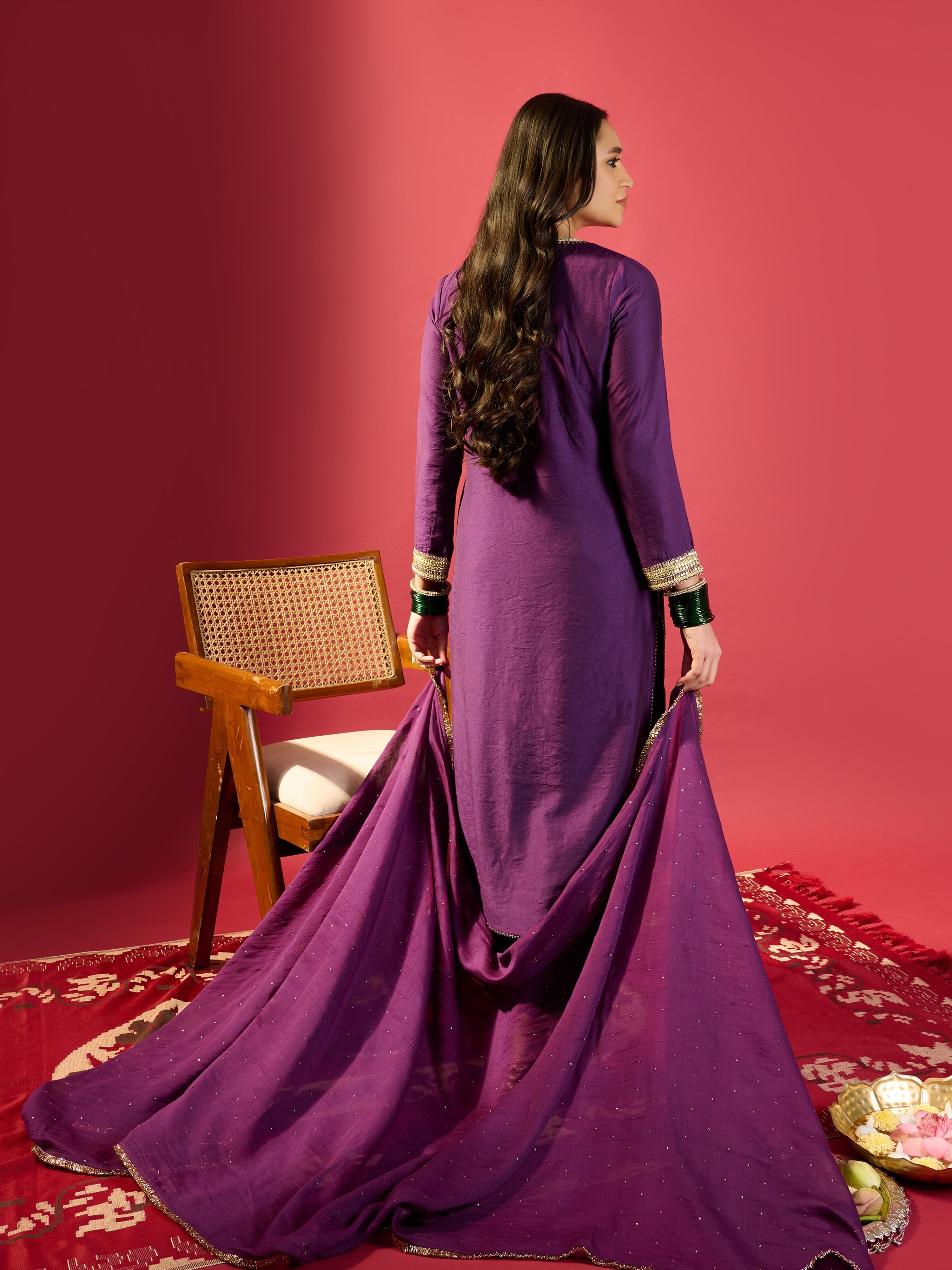 Deep Purple Square Yoke Kurta Set