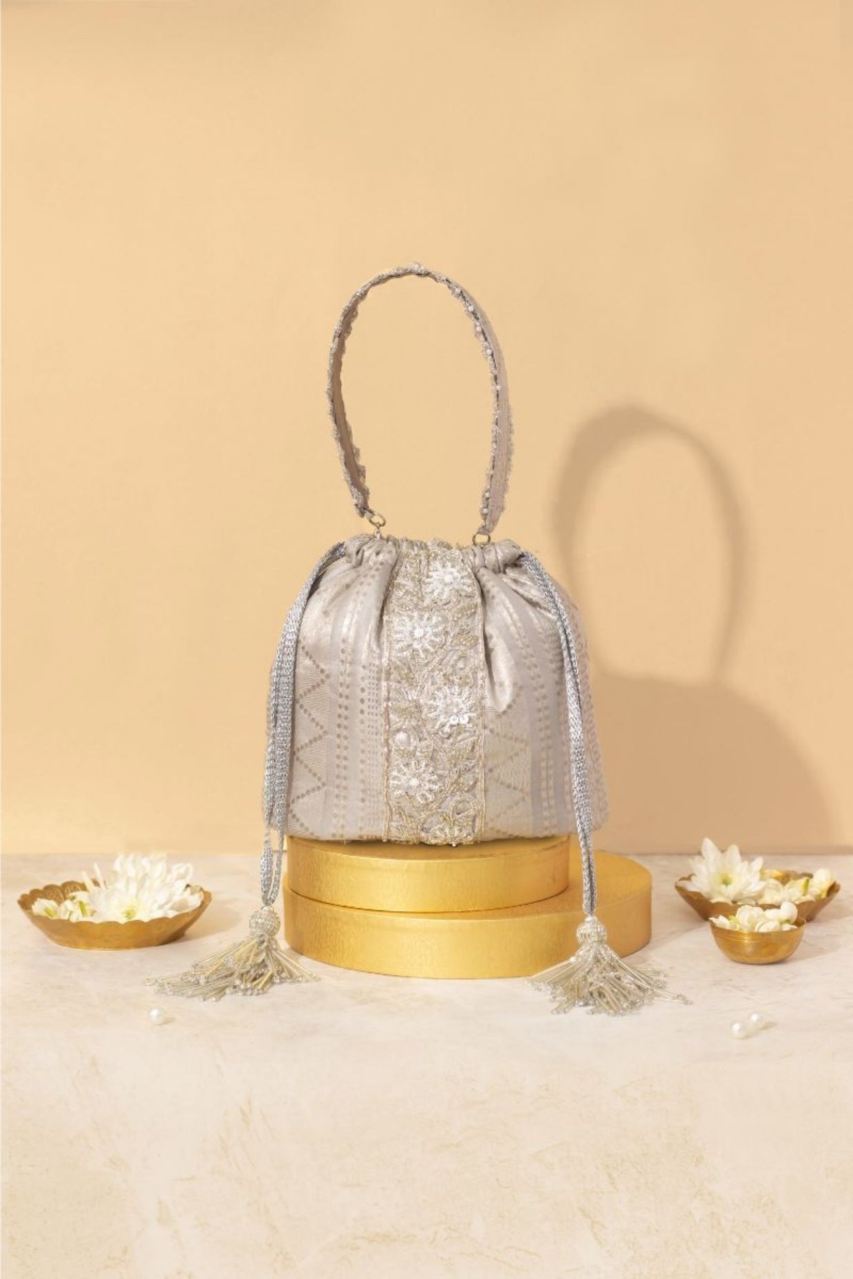 Hayat Organza Bucket Bag - Silver