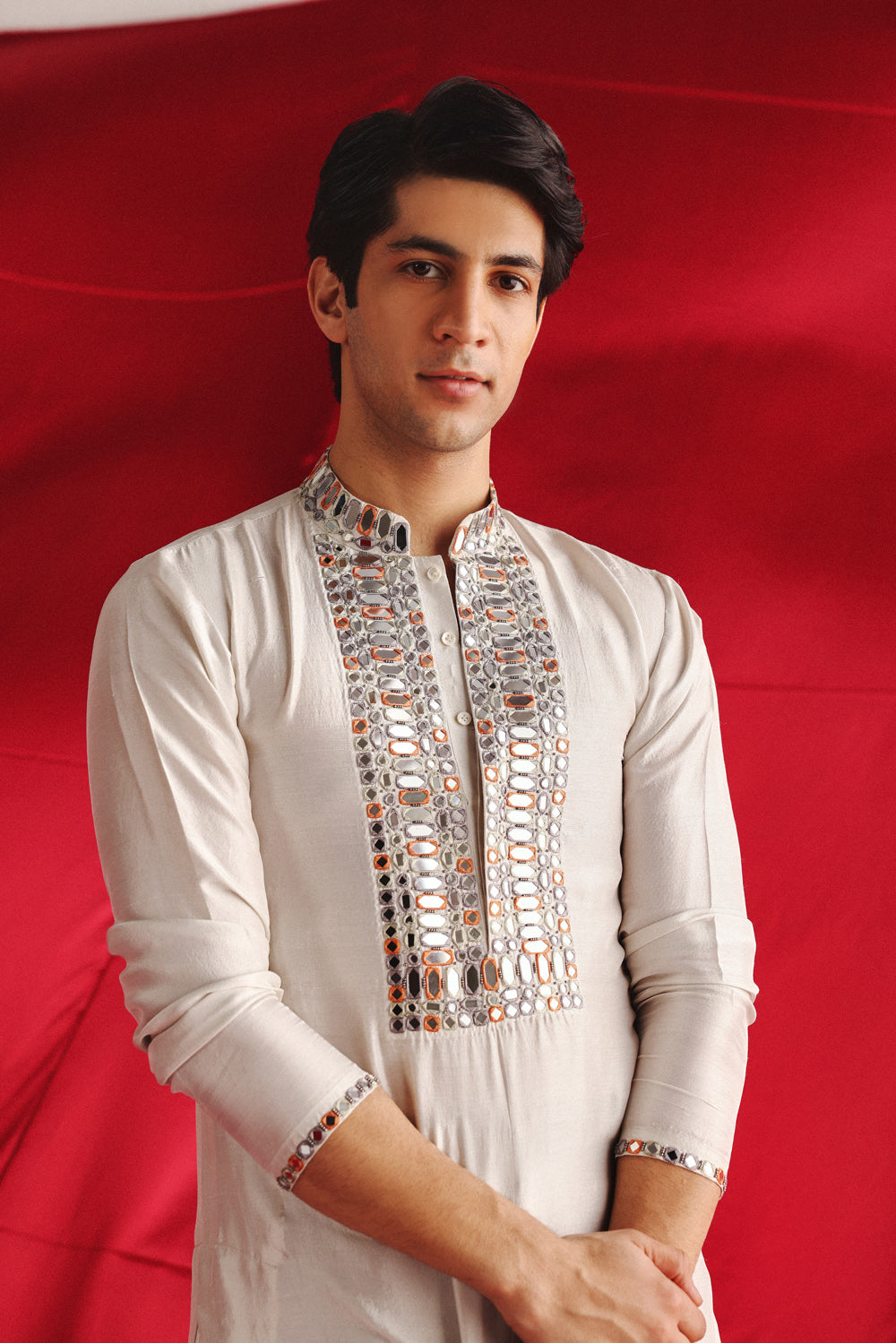 SILVER GREY KURTA WITH MIRRORWORK