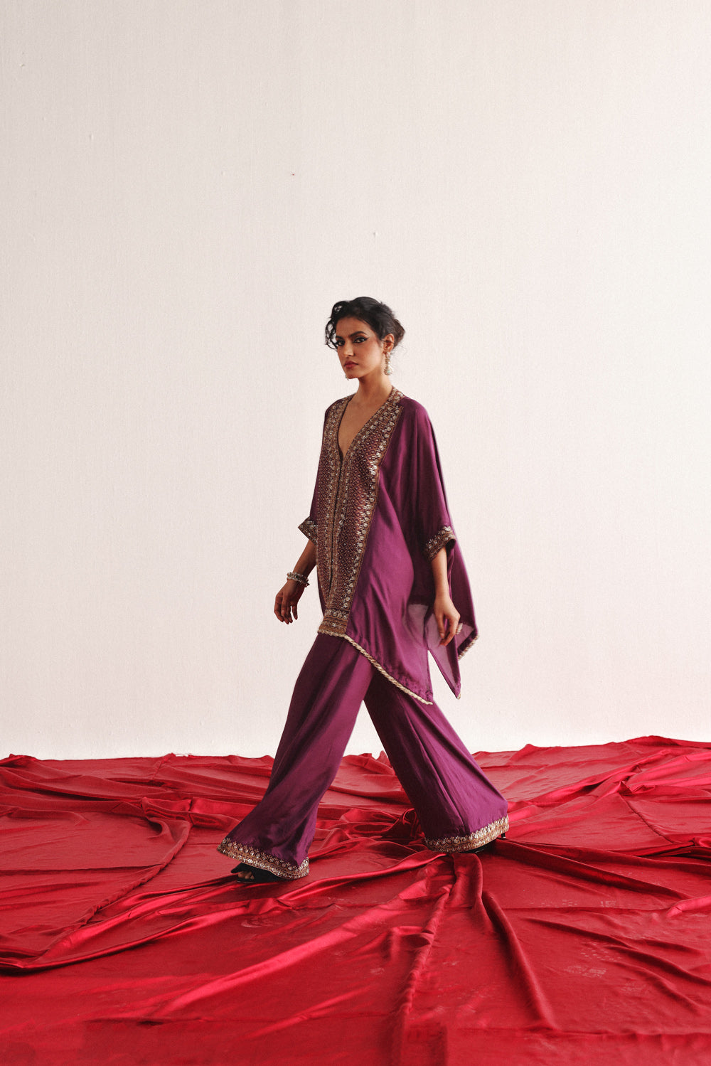 Marodiwork Silk Kaftan with Palazzos