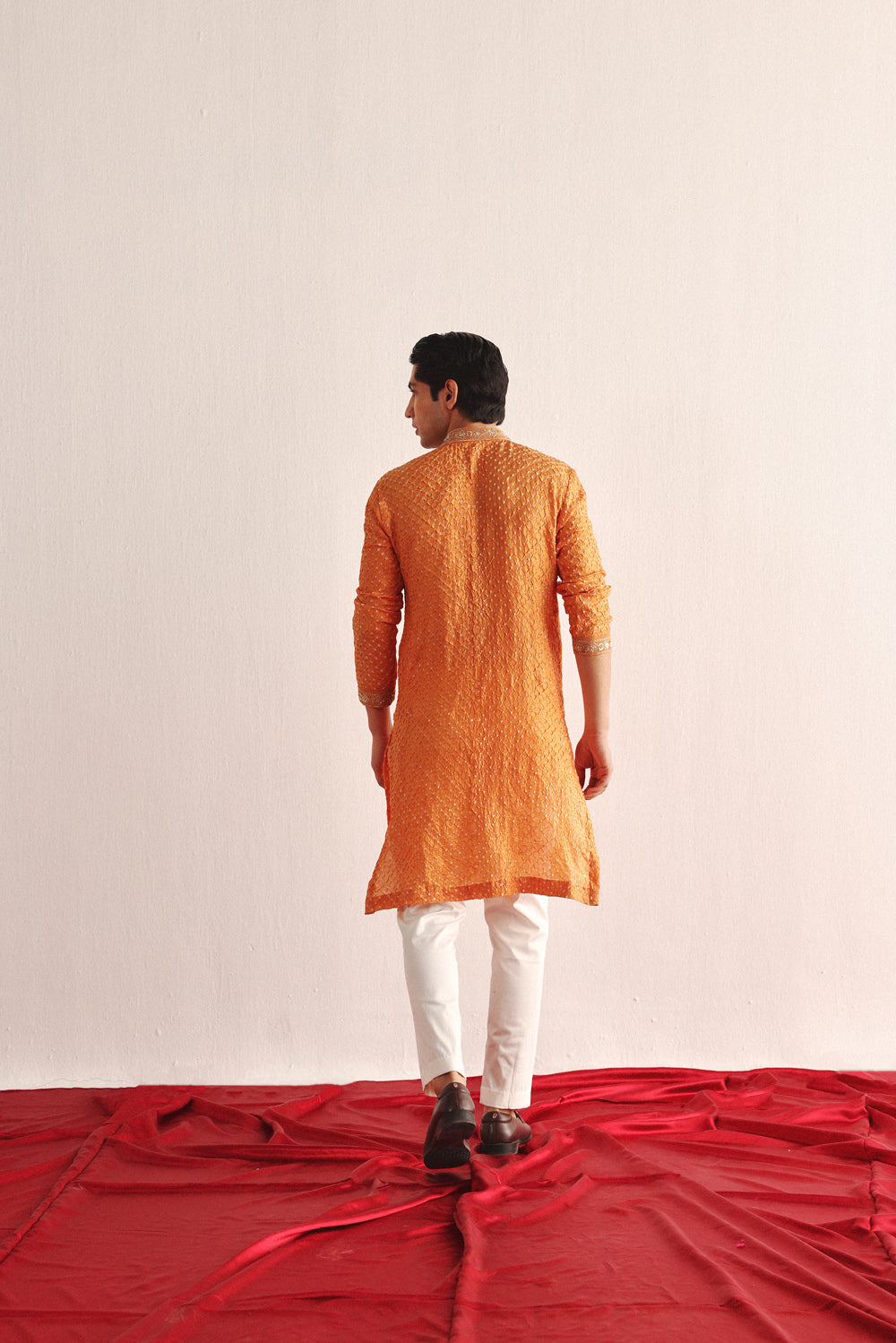 MANDARIN CRUSHED BANDHANI KURTA WITH MARODIWORK