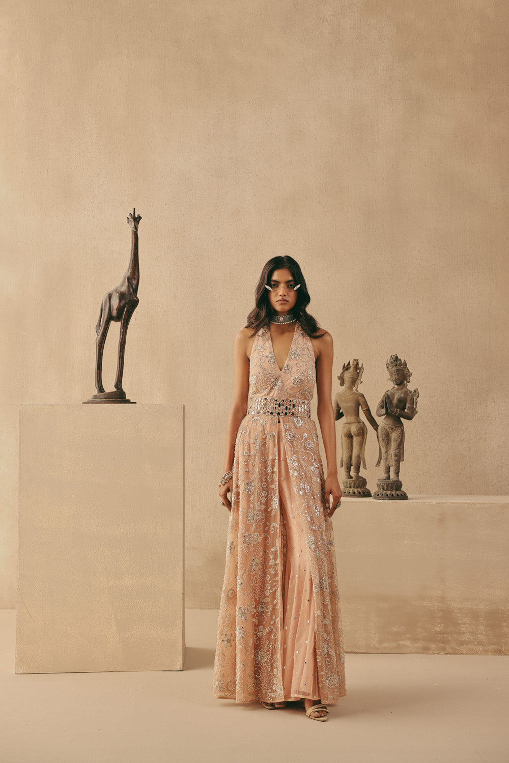 MIRRORWORK HALTER NECK DRESS