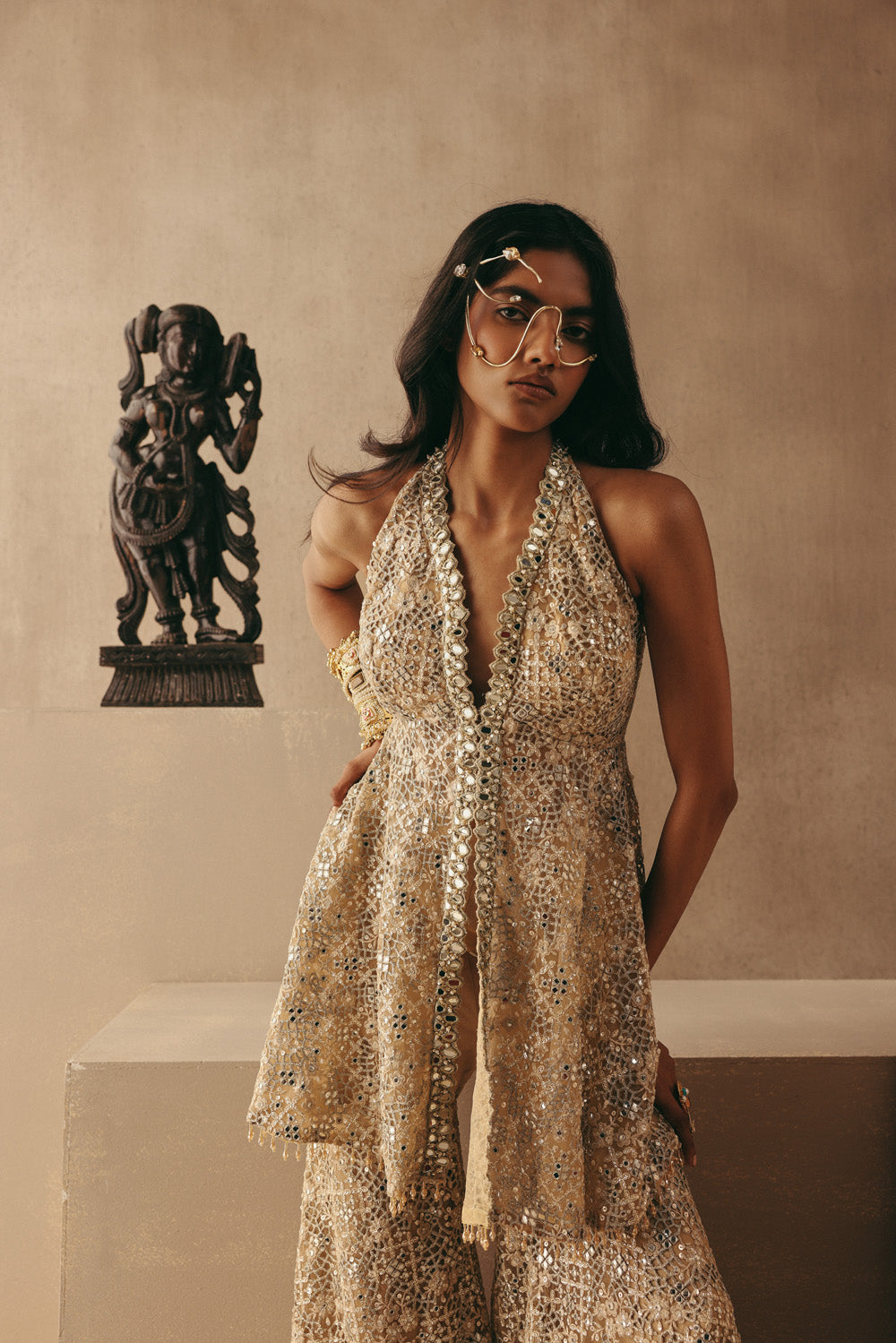 MIRRORWORK AND ZARI FLORAL LACEWORK SHARARAS