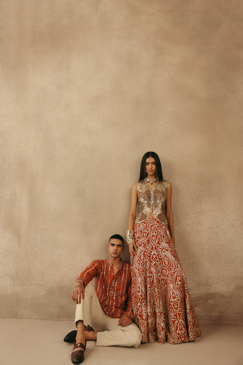 MIRRORWORK FISH CUT LEHENGA