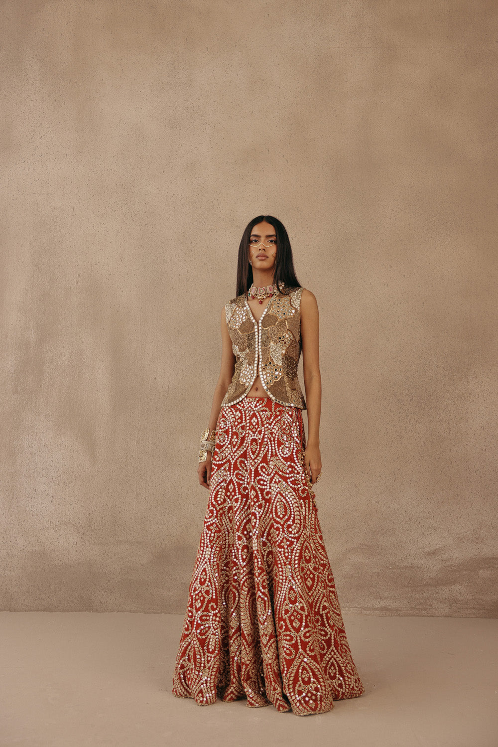 MIRRORWORK FISH CUT LEHENGA