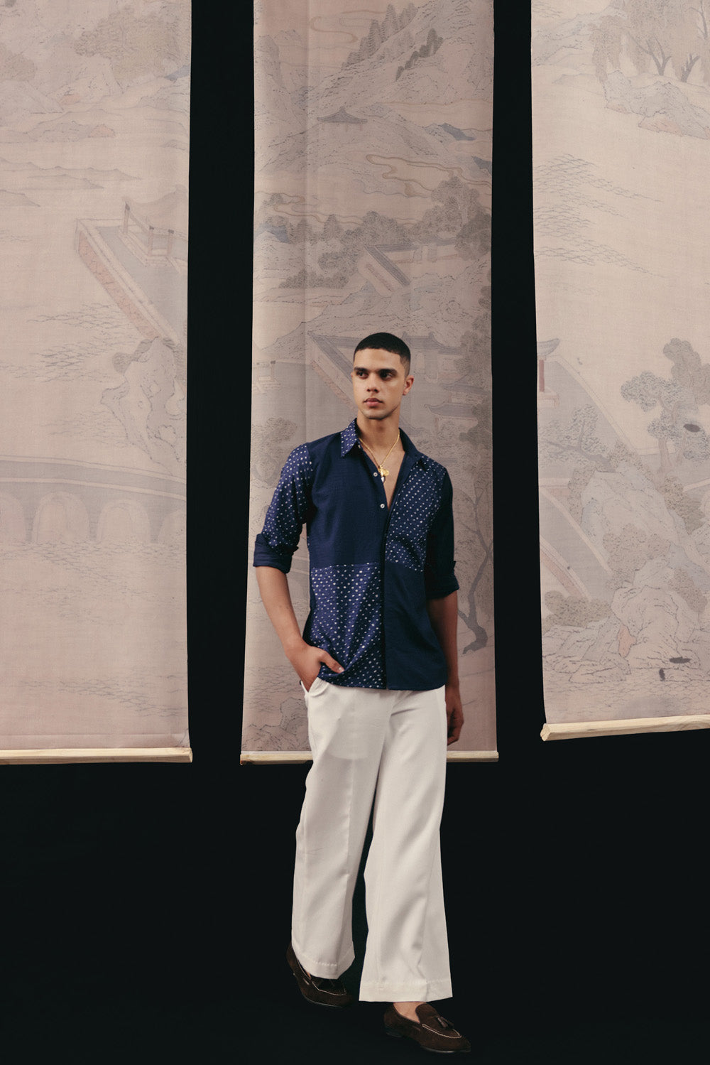 SILK RAI BANDHANI APPLIQUE KURTA SHIRT