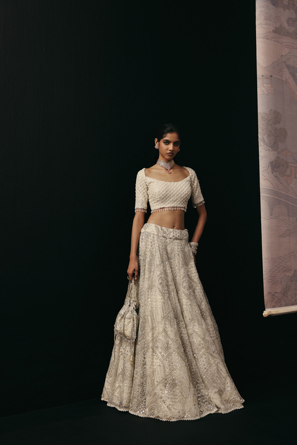 IVORY MIRRORWORK LEHENGA