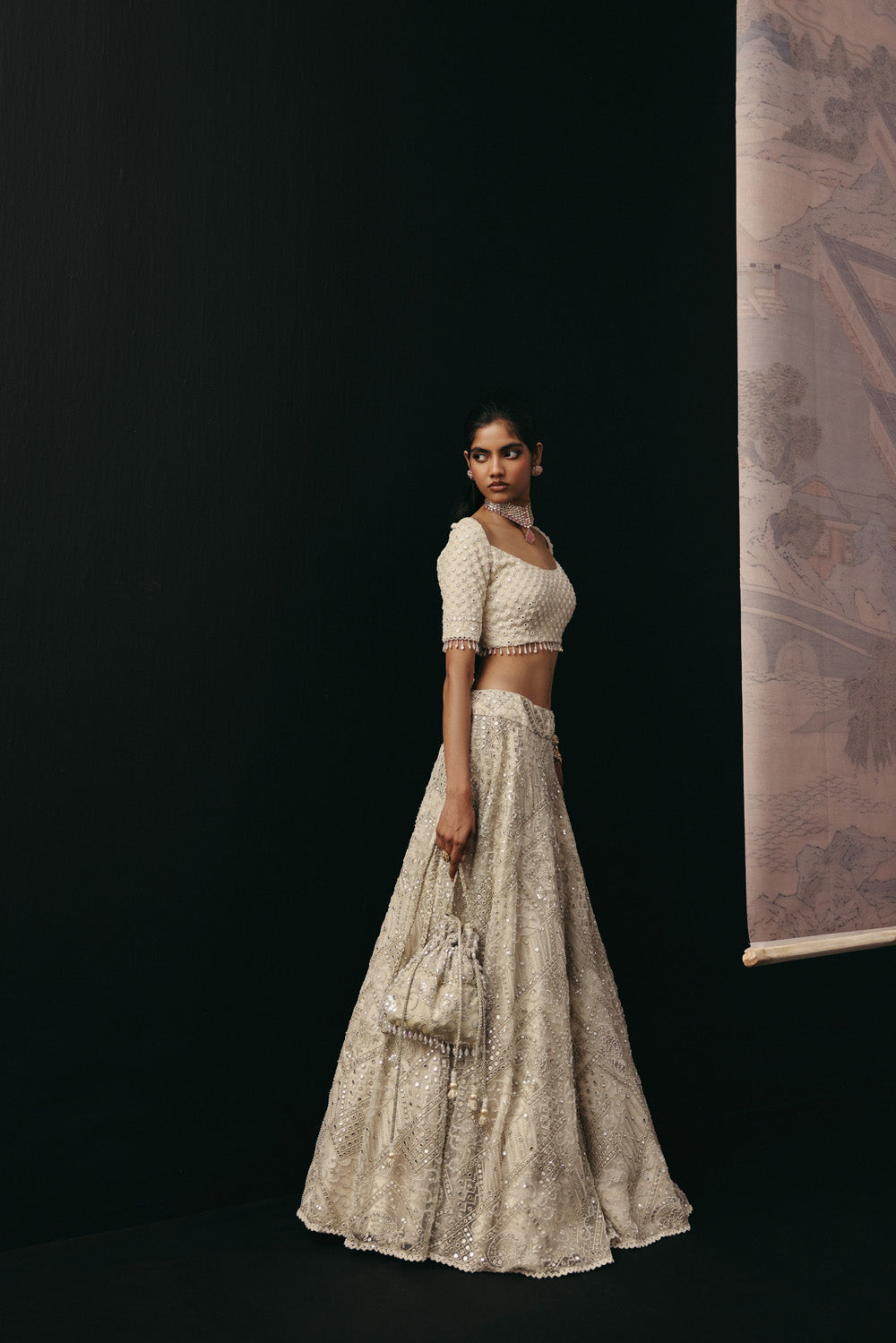 IVORY MIRRORWORK LEHENGA