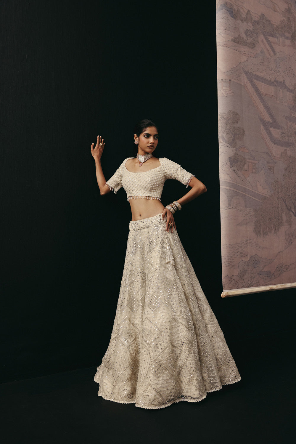 IVORY MIRRORWORK LEHENGA