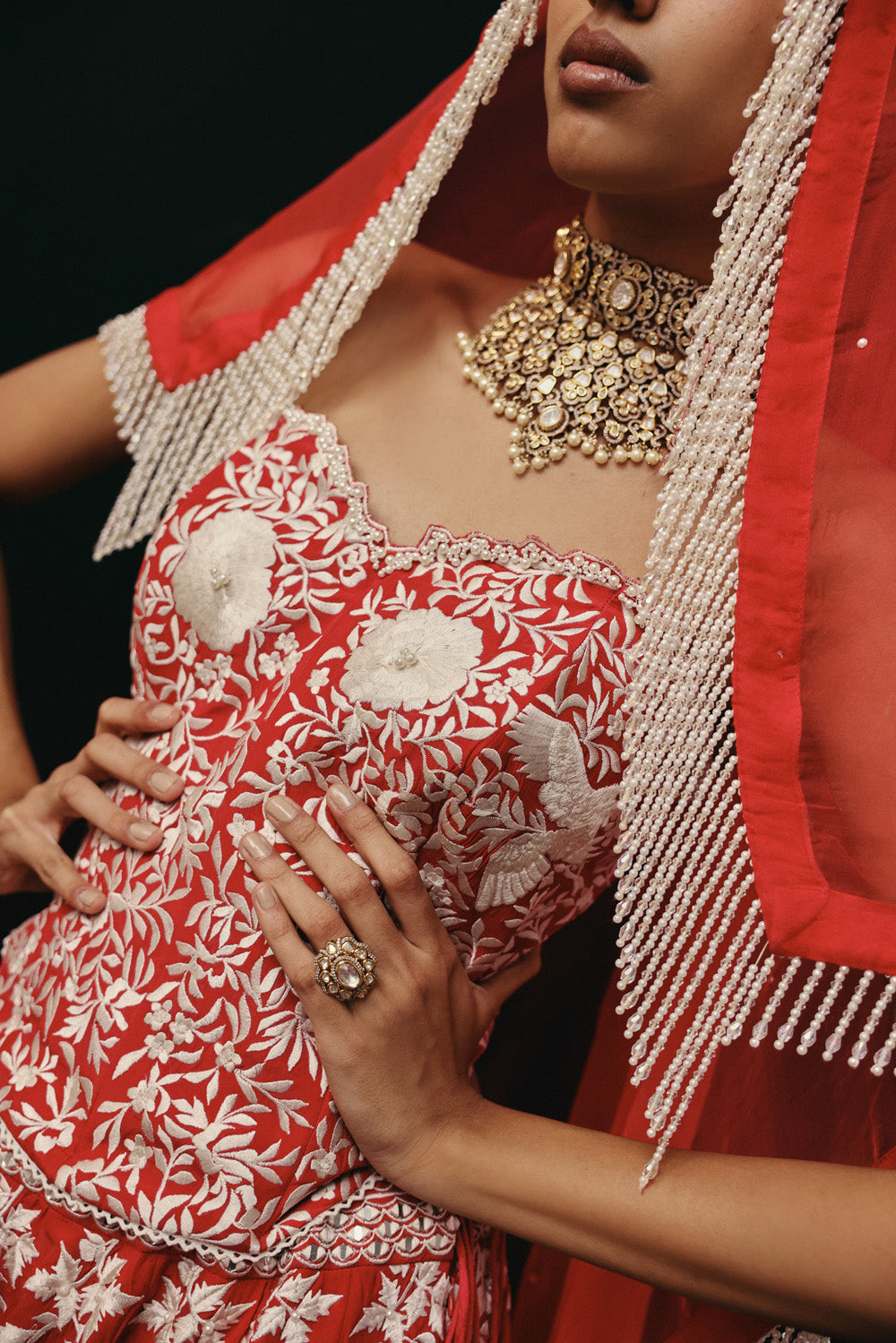 RED PARSI GAARA LEHENGA