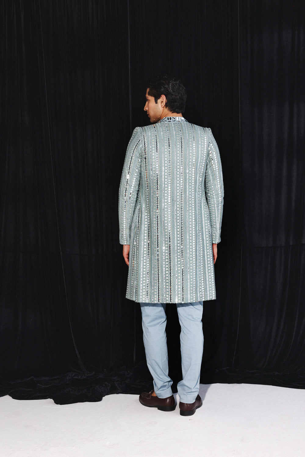 POWDER BLUE BANARASI TISSUE KURTA