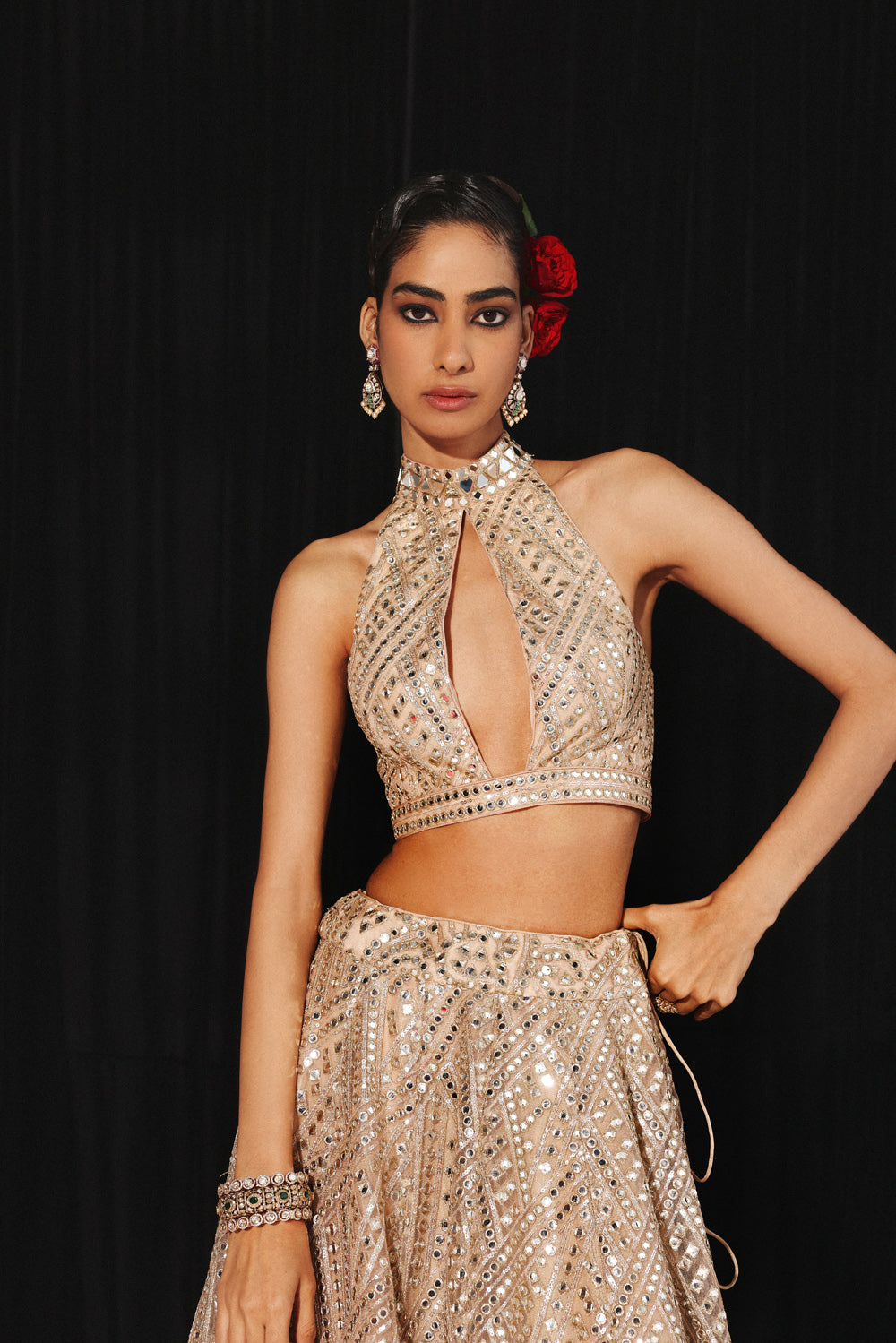 DIAMOND & PAISLEY TULLE MIRROR WORK LEHENGA SET