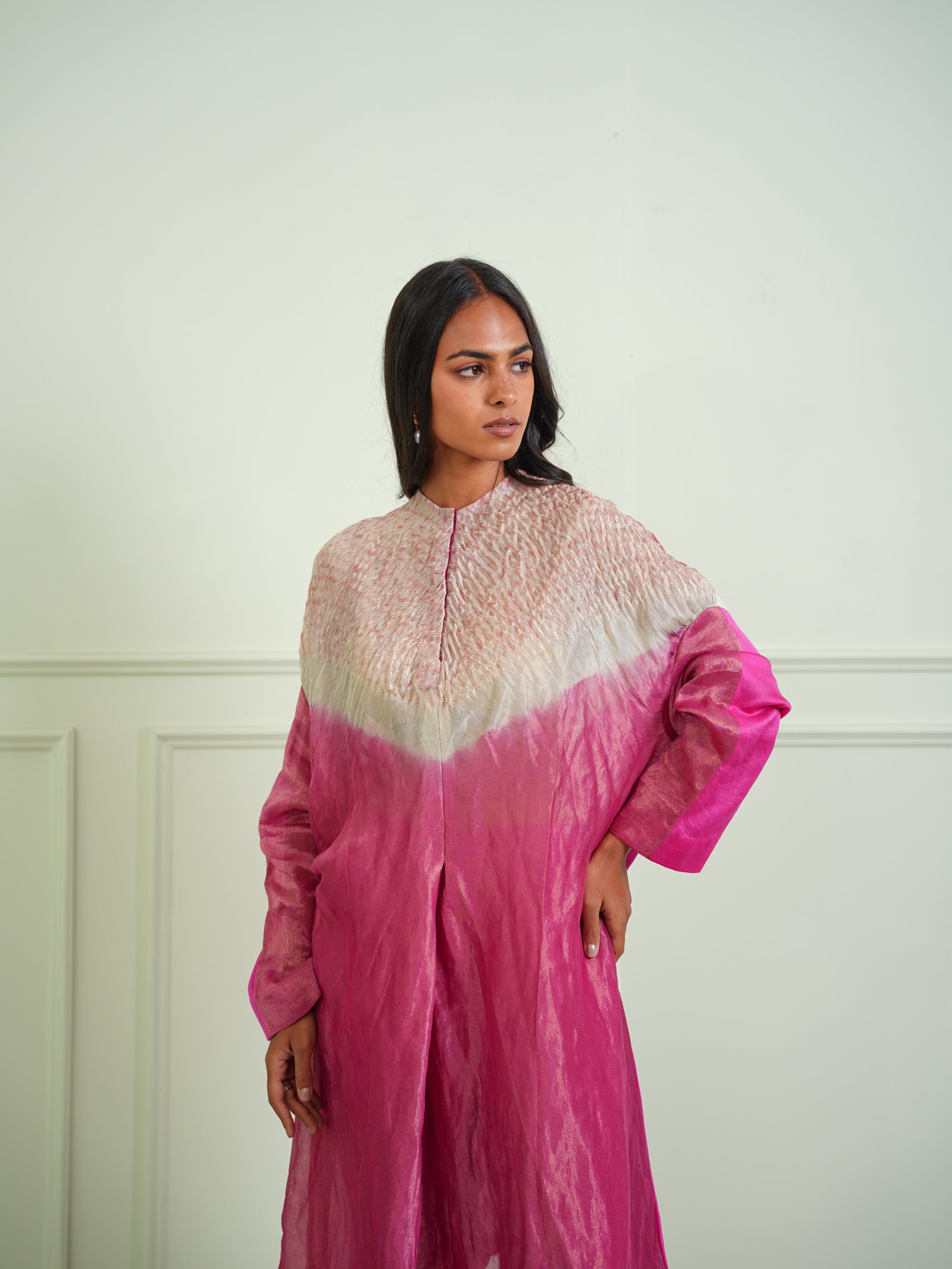 SHIBORI TISSUE BOX PLEAT SHORT KURTA