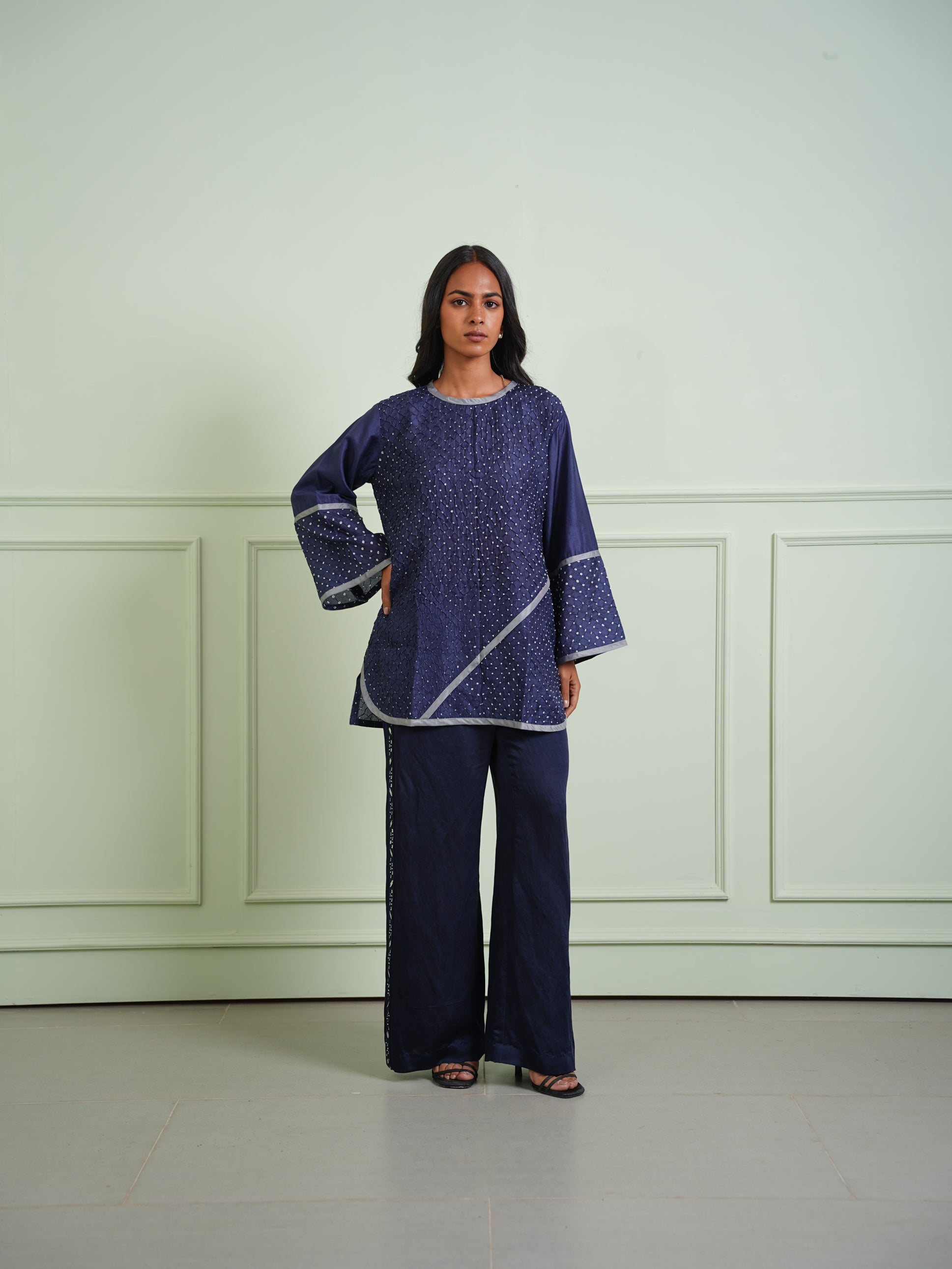 CRUSHED BANDHANI COLOR BLOCK TOP