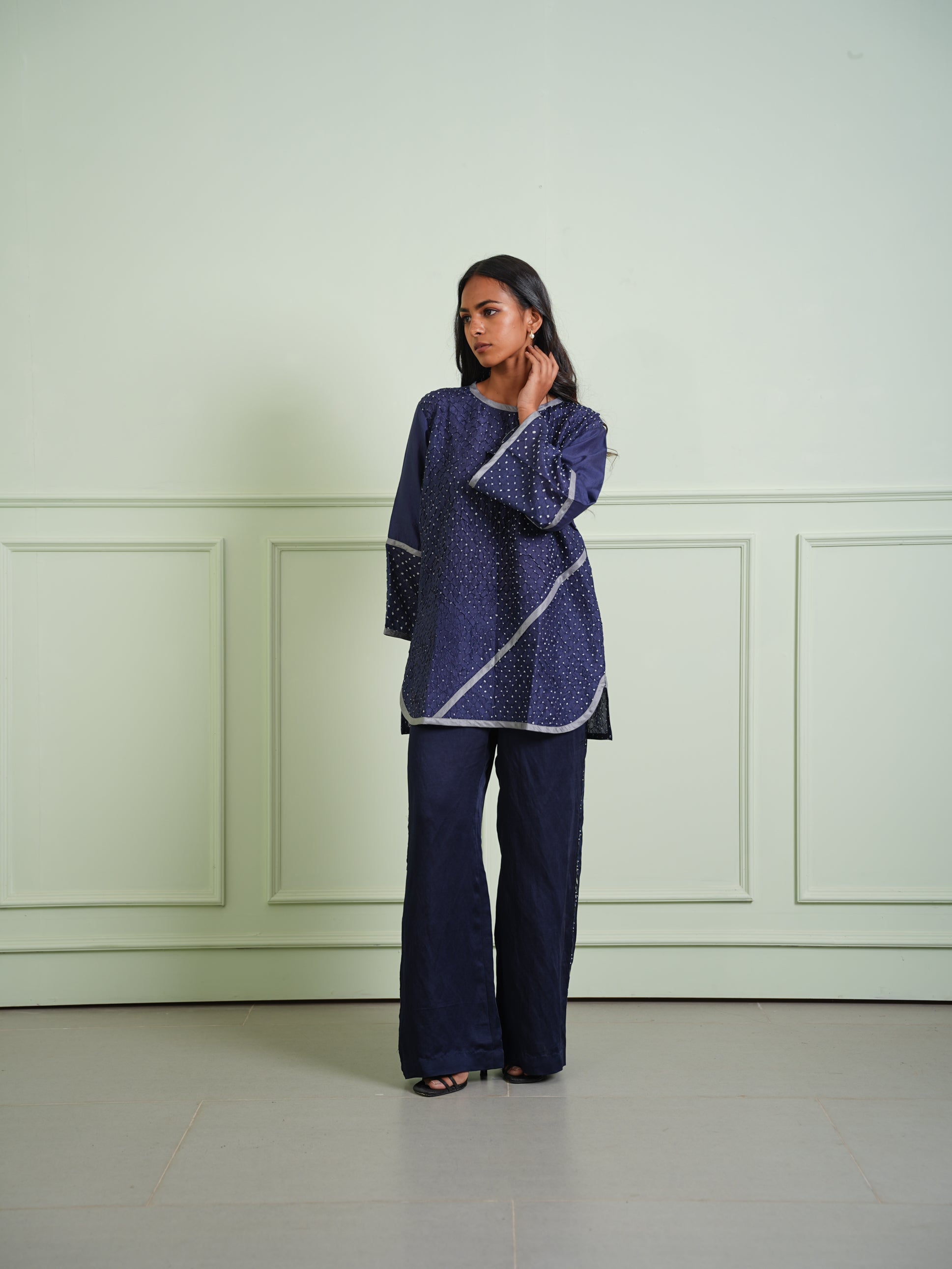 CRUSHED BANDHANI COLOR BLOCK TOP