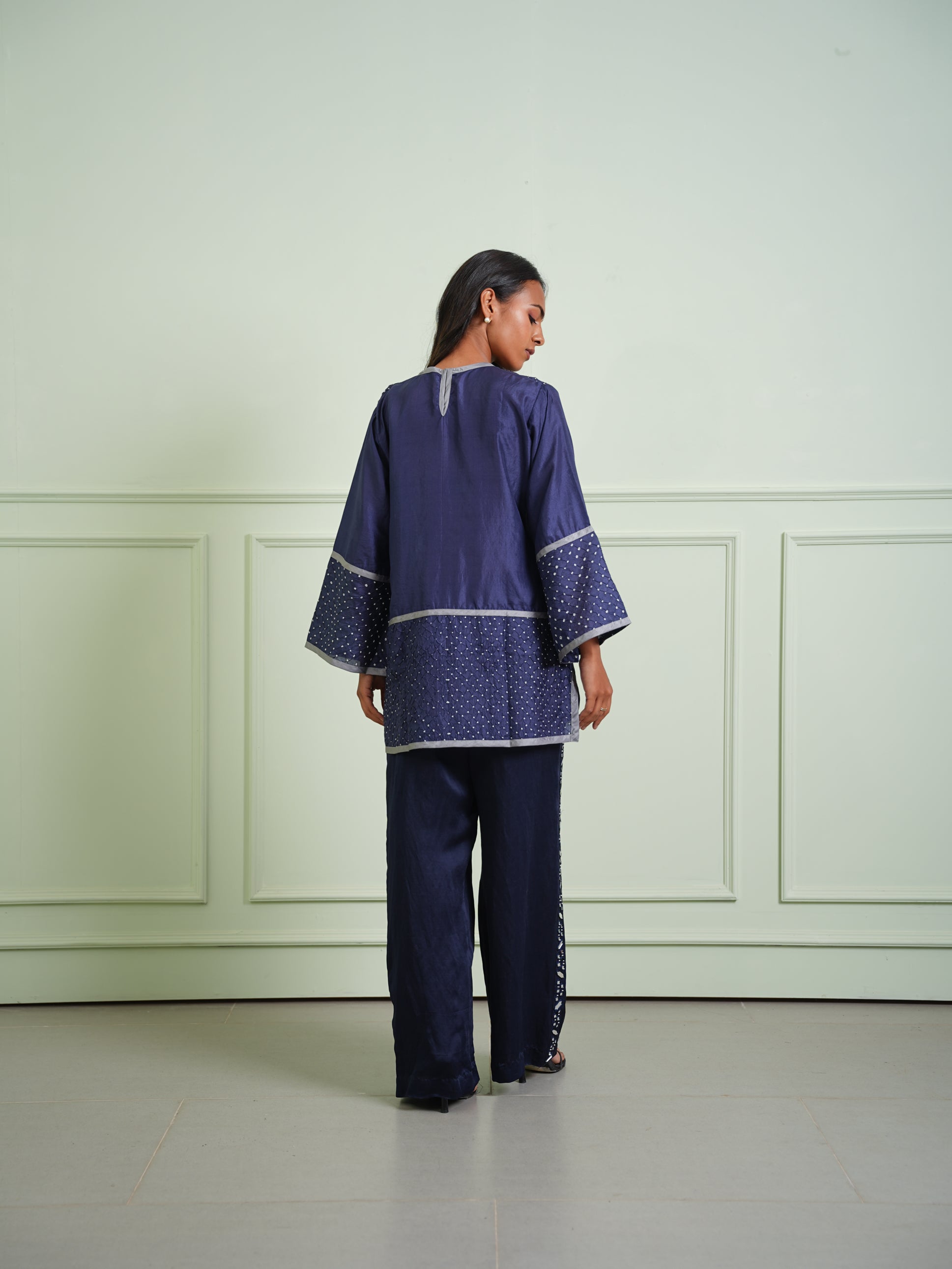 CRUSHED BANDHANI COLOR BLOCK TOP