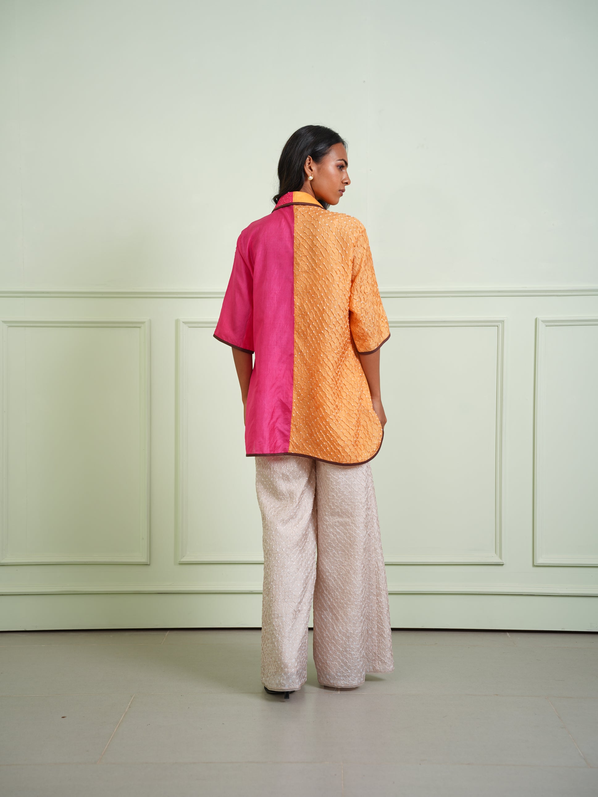 CRUSHED BANDHANI COLOR BLOCK SHIRT