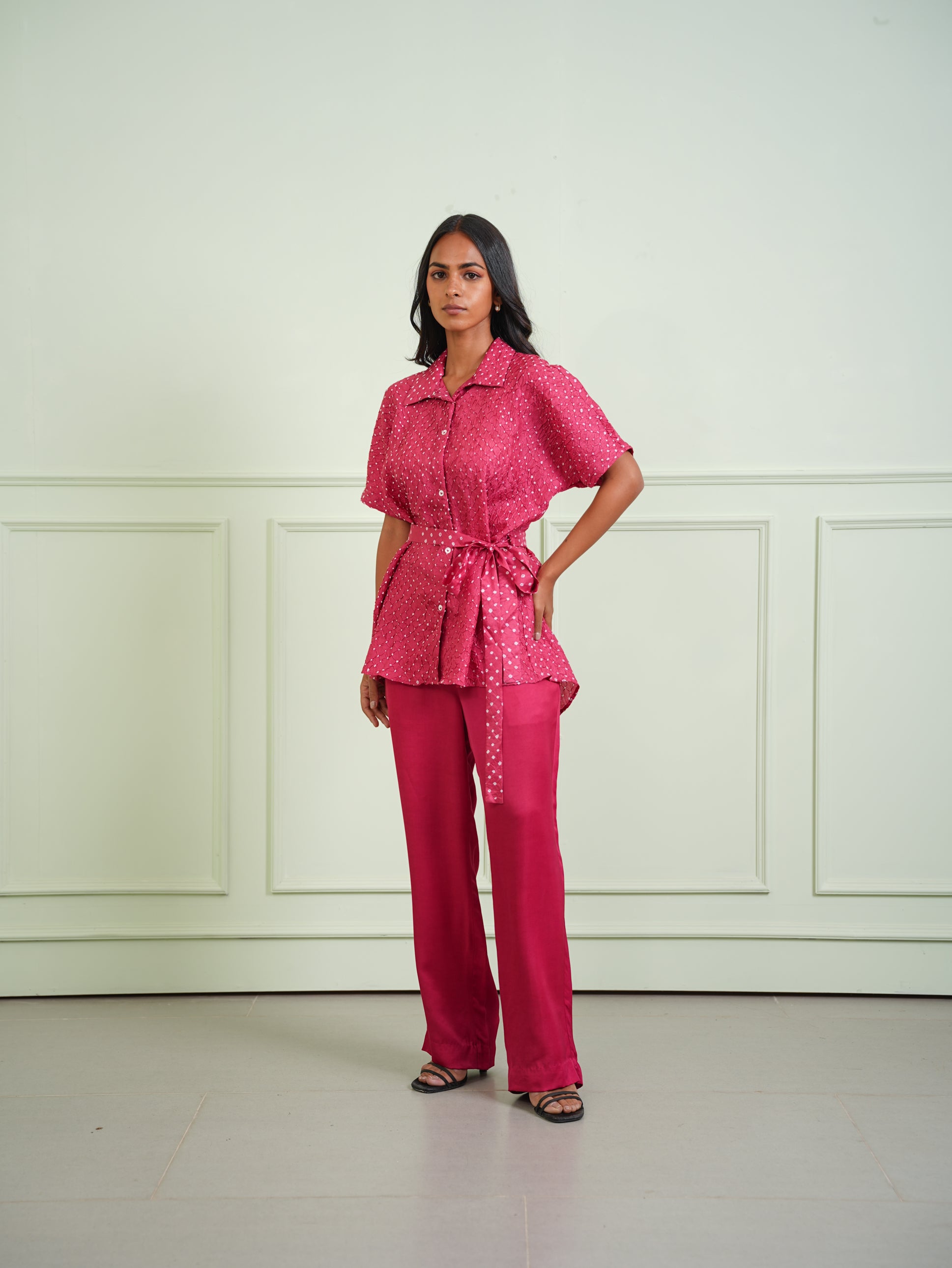 TWILL STRAIGHT PANTS WITH TASSLE EMBELLISHMENT