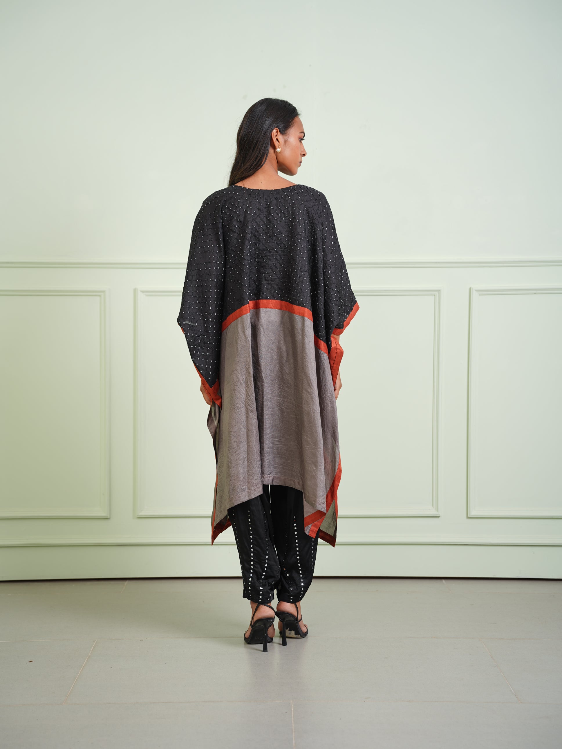 CRUSHED BANDHANI COLOR BLOCK KAFTAN TUNIC