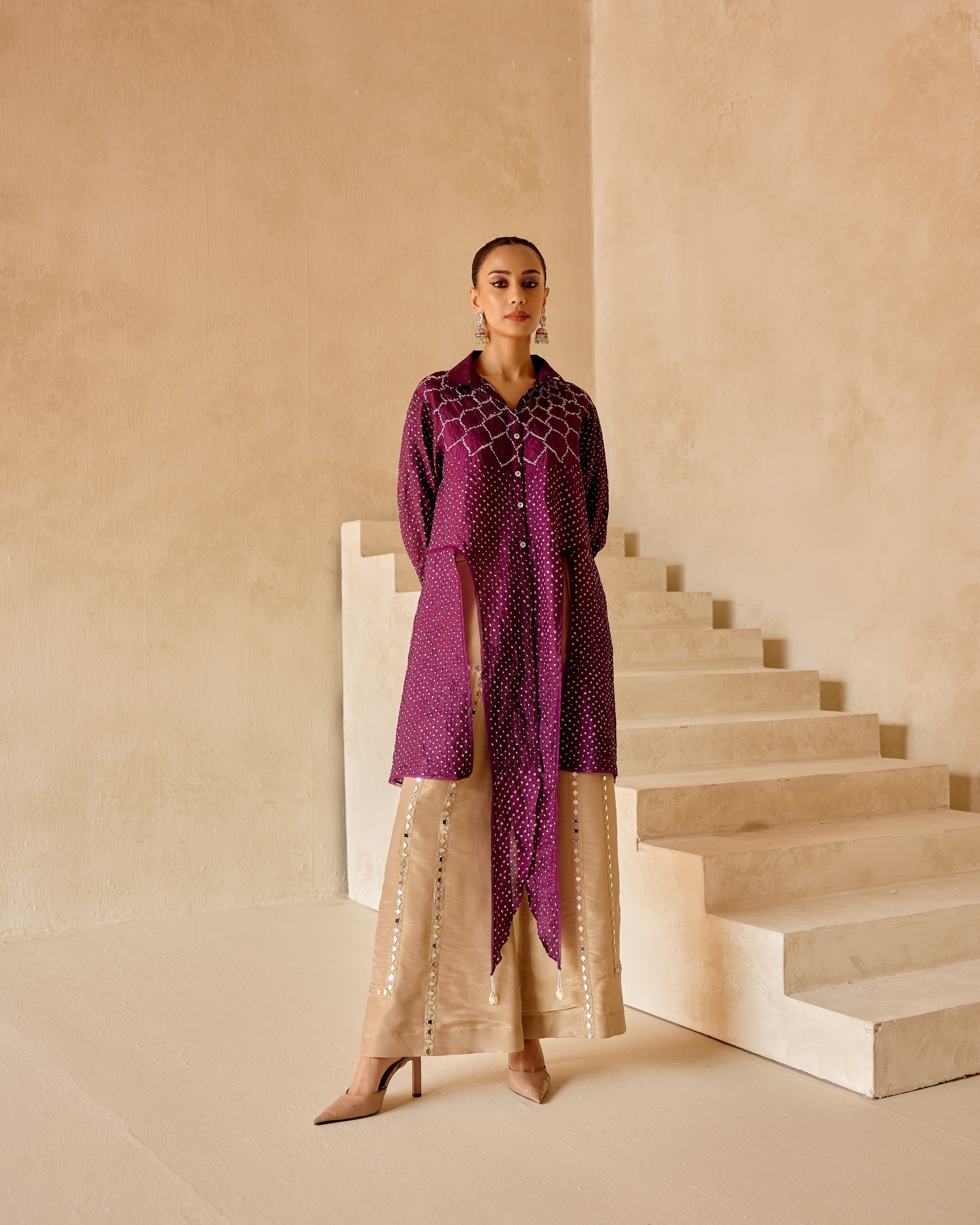 TISSUE EMBELLISHED FLARED PANTS