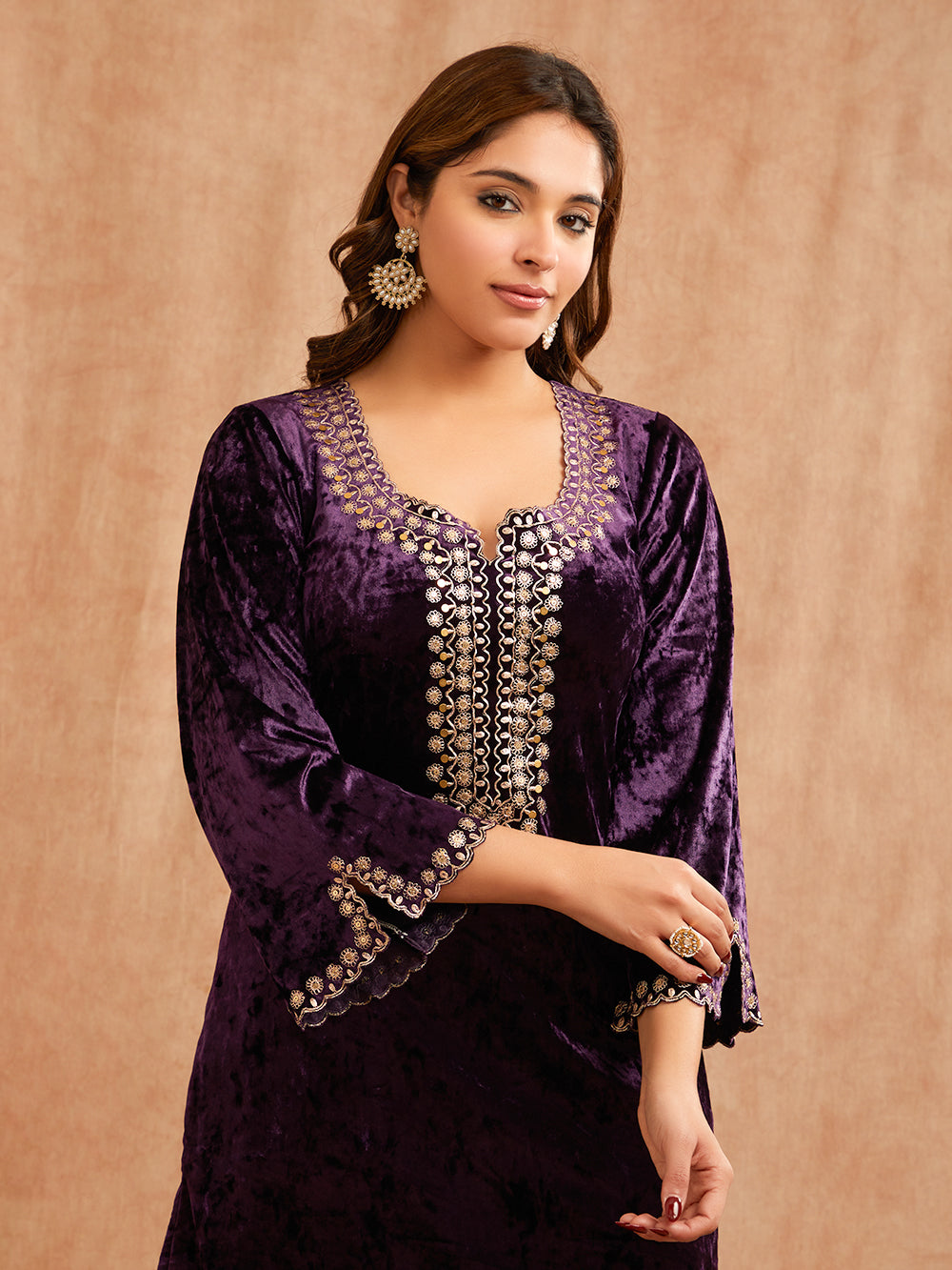 PURPLE VELVET PITA EMBROIDERED CO-ORD SET