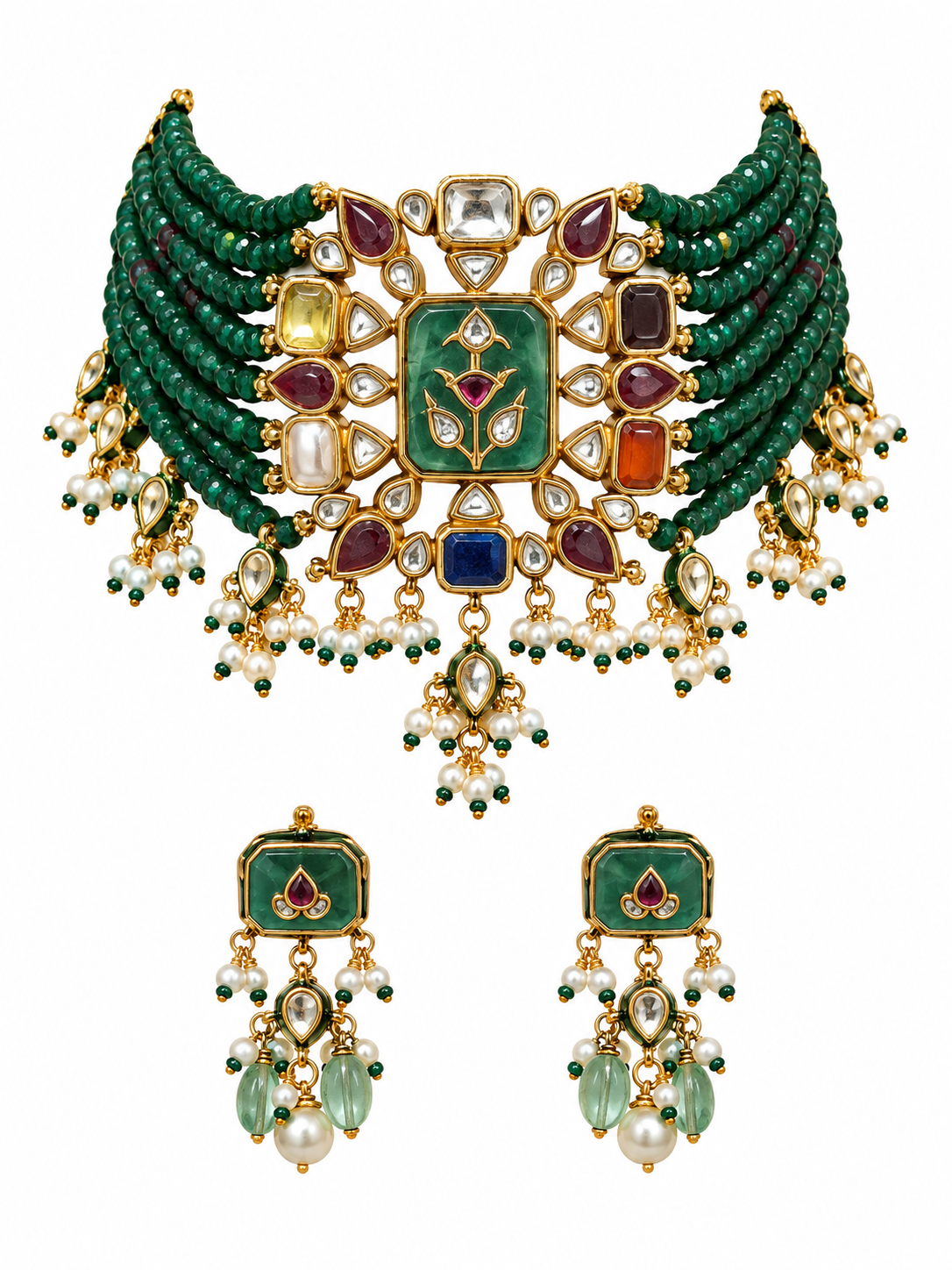 Kundan Multistone Beaded Choker Earring Set