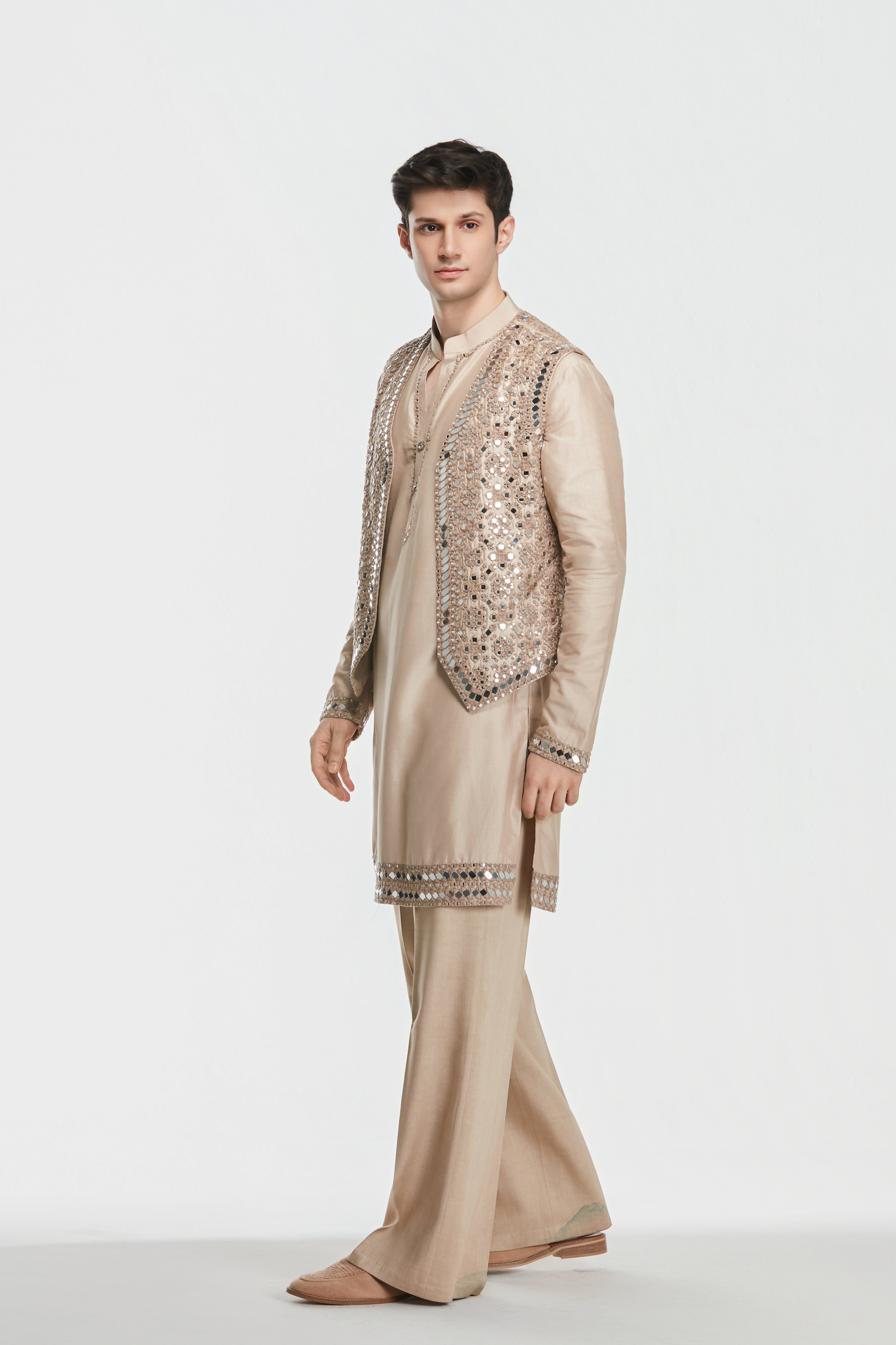 Kurta and jacket - Heavy chanderi , Pant-Cotton twill