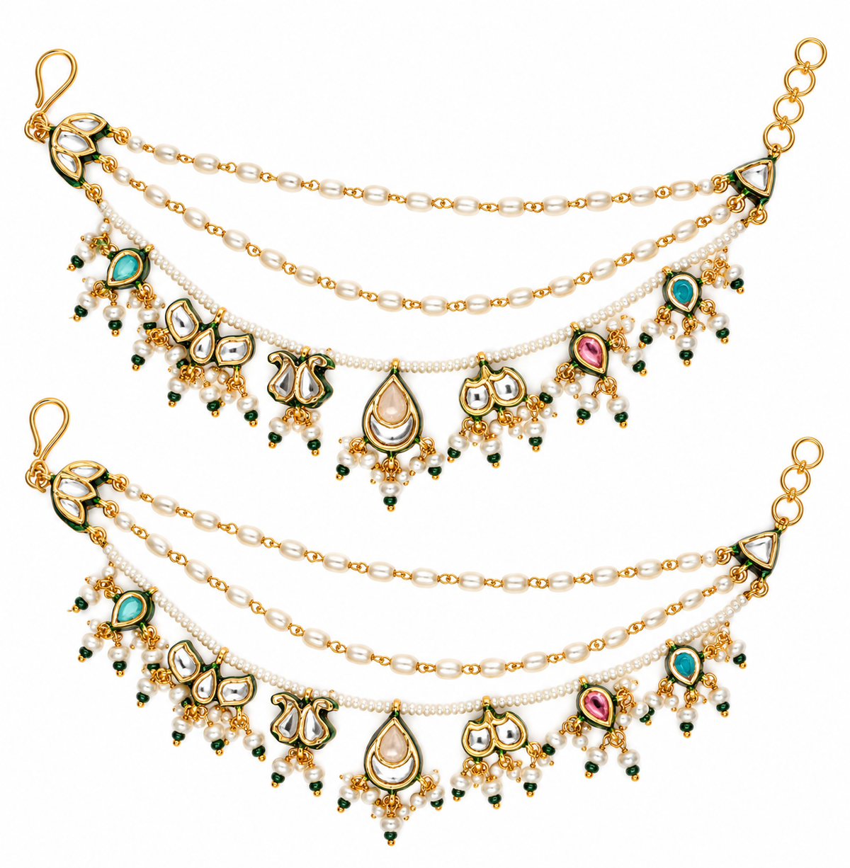 Kundan Pearl Drop Ear Chain