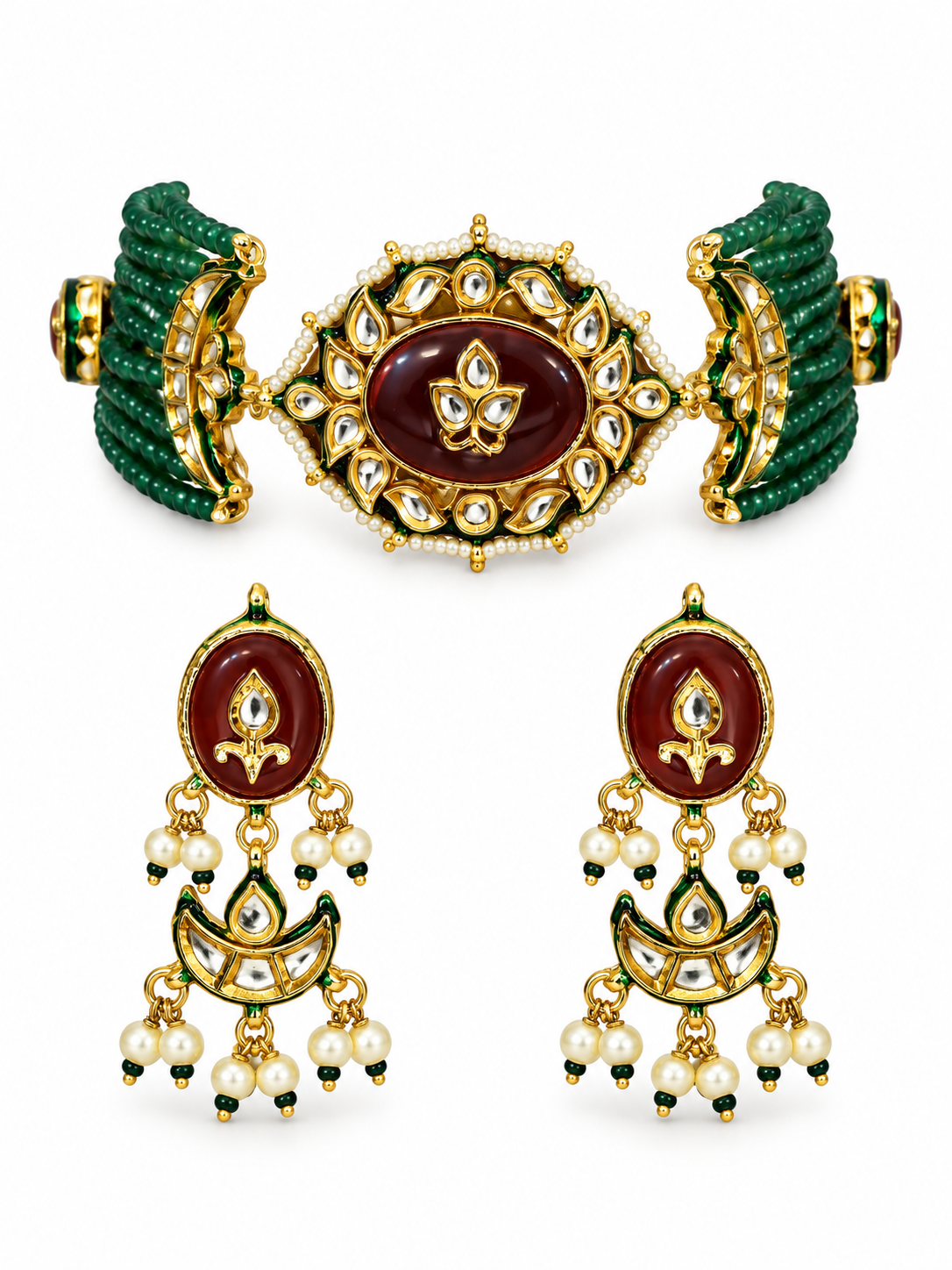 Kundan Beaded Choker with Drop Earrings