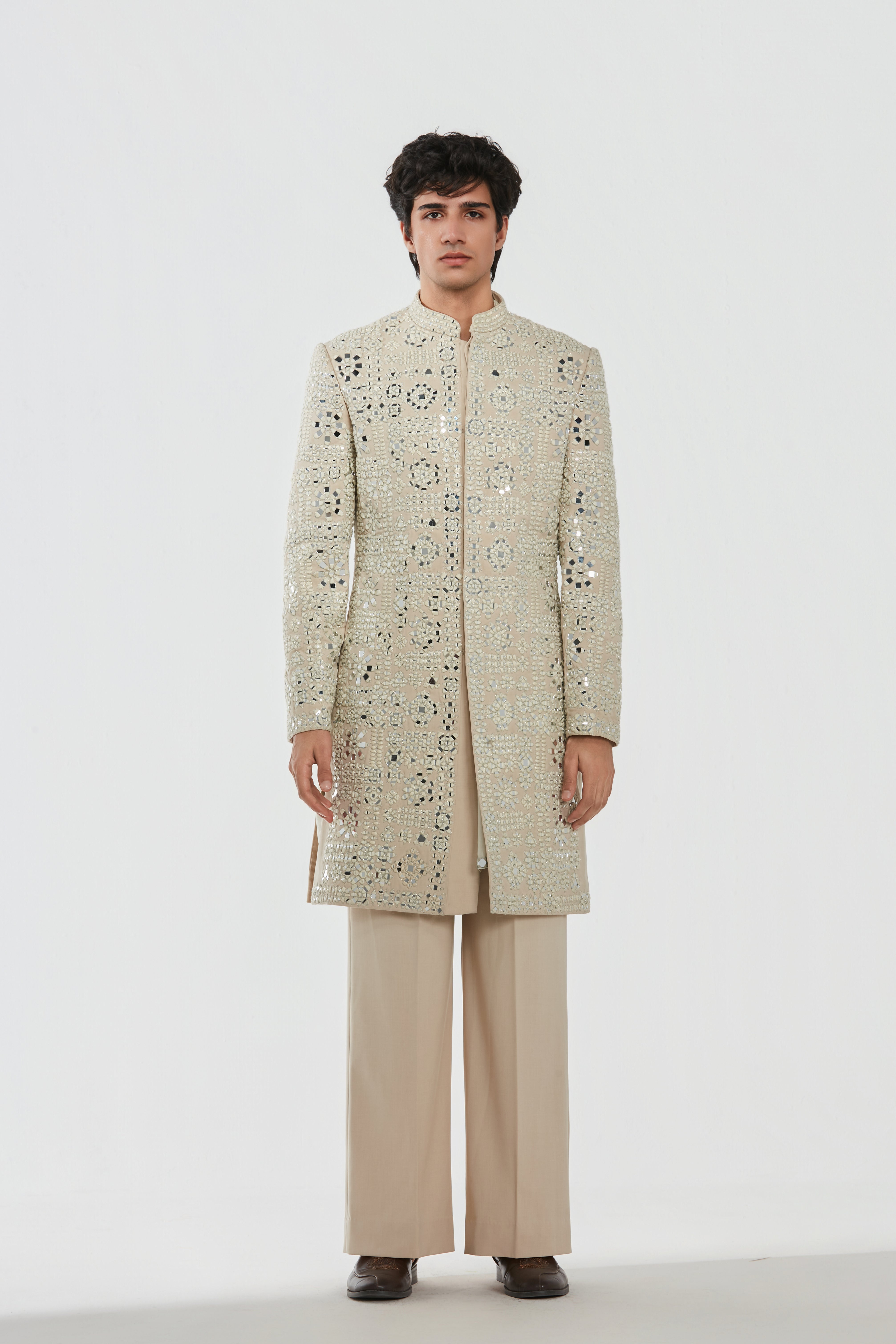 Sherwani -Neo tech , Kurta and stole heavy chanderi , Pant - Cotton twill