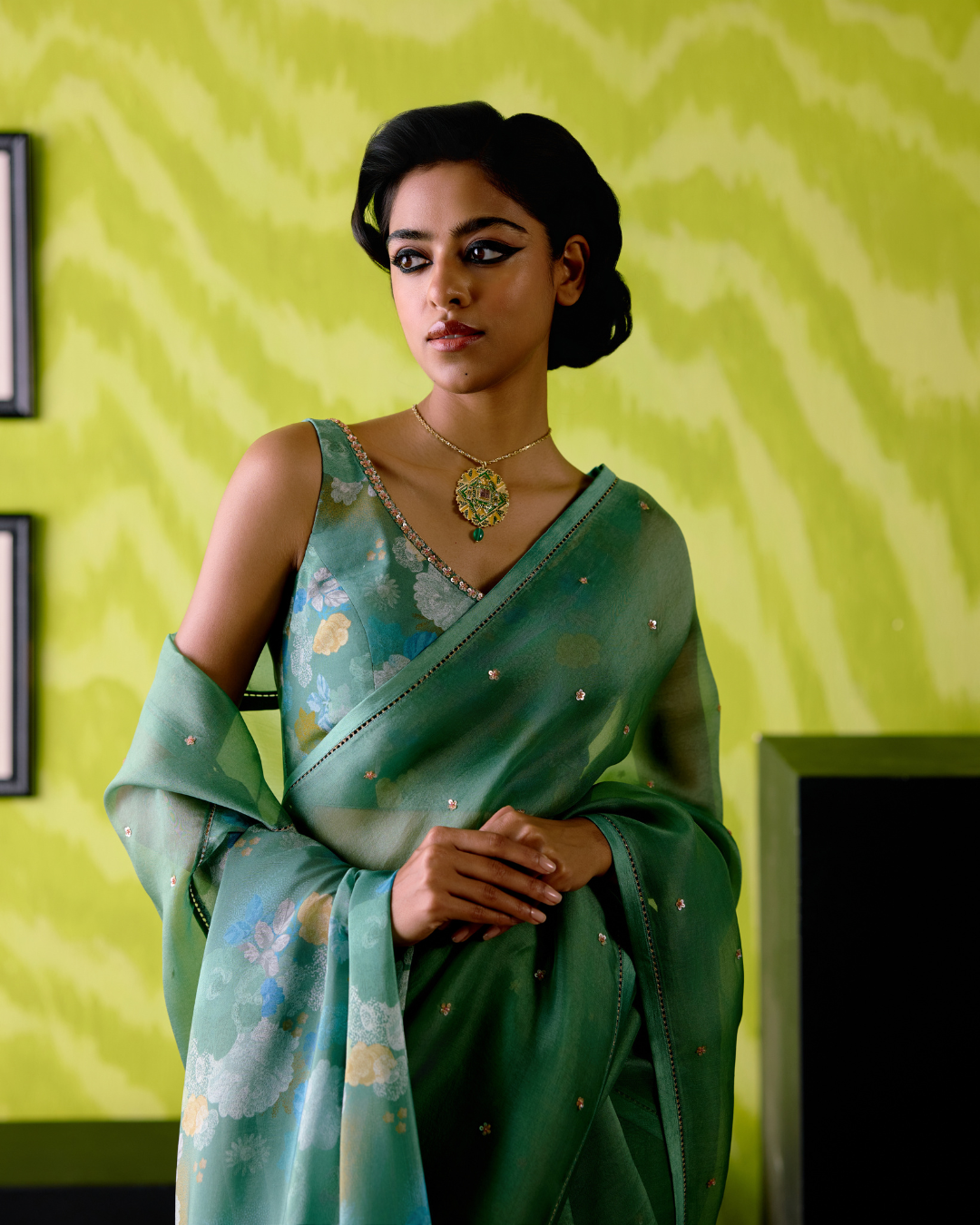 Green Apple Organza Saree with Blouse