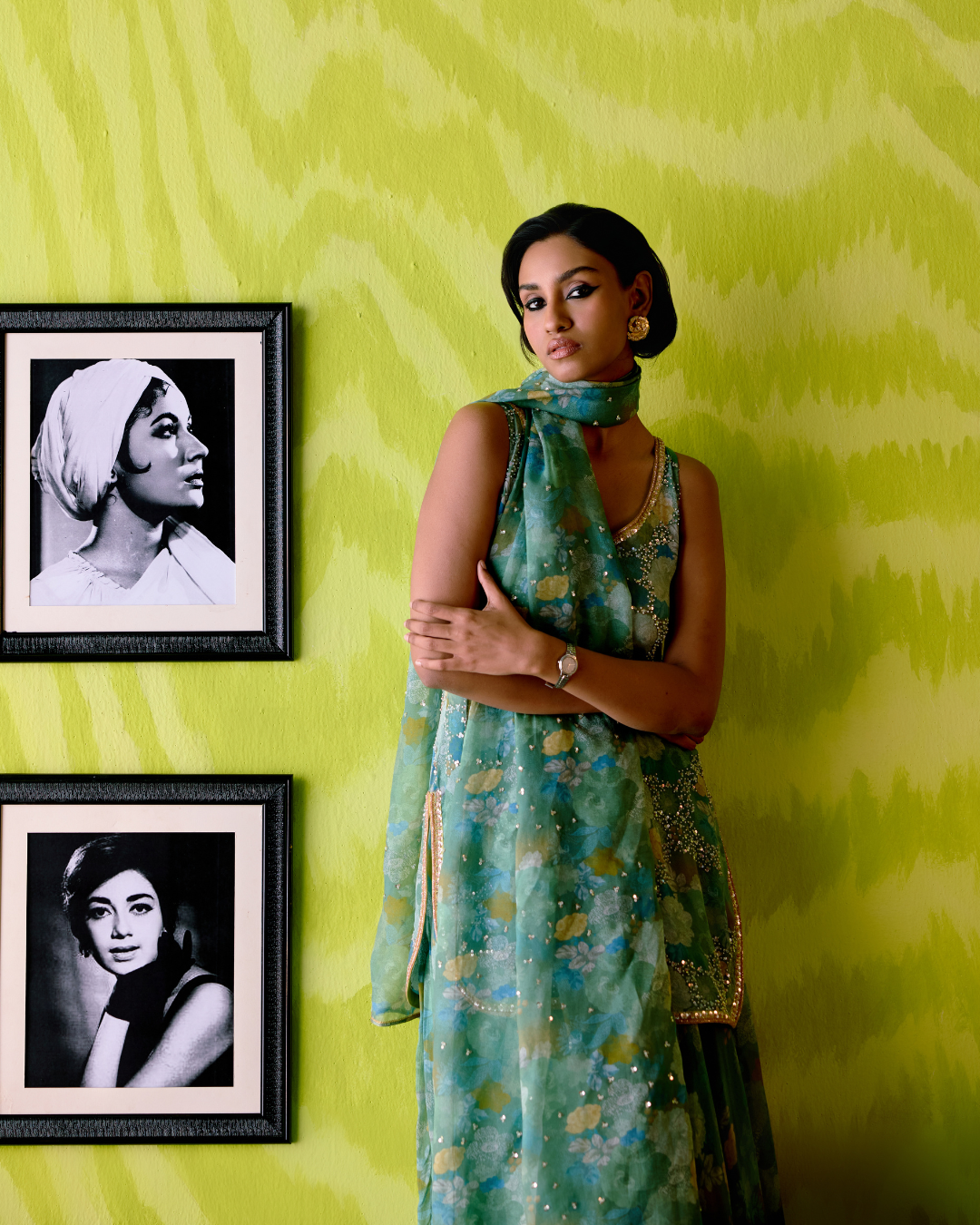 Green Apple Floral Print Short Kurta Set