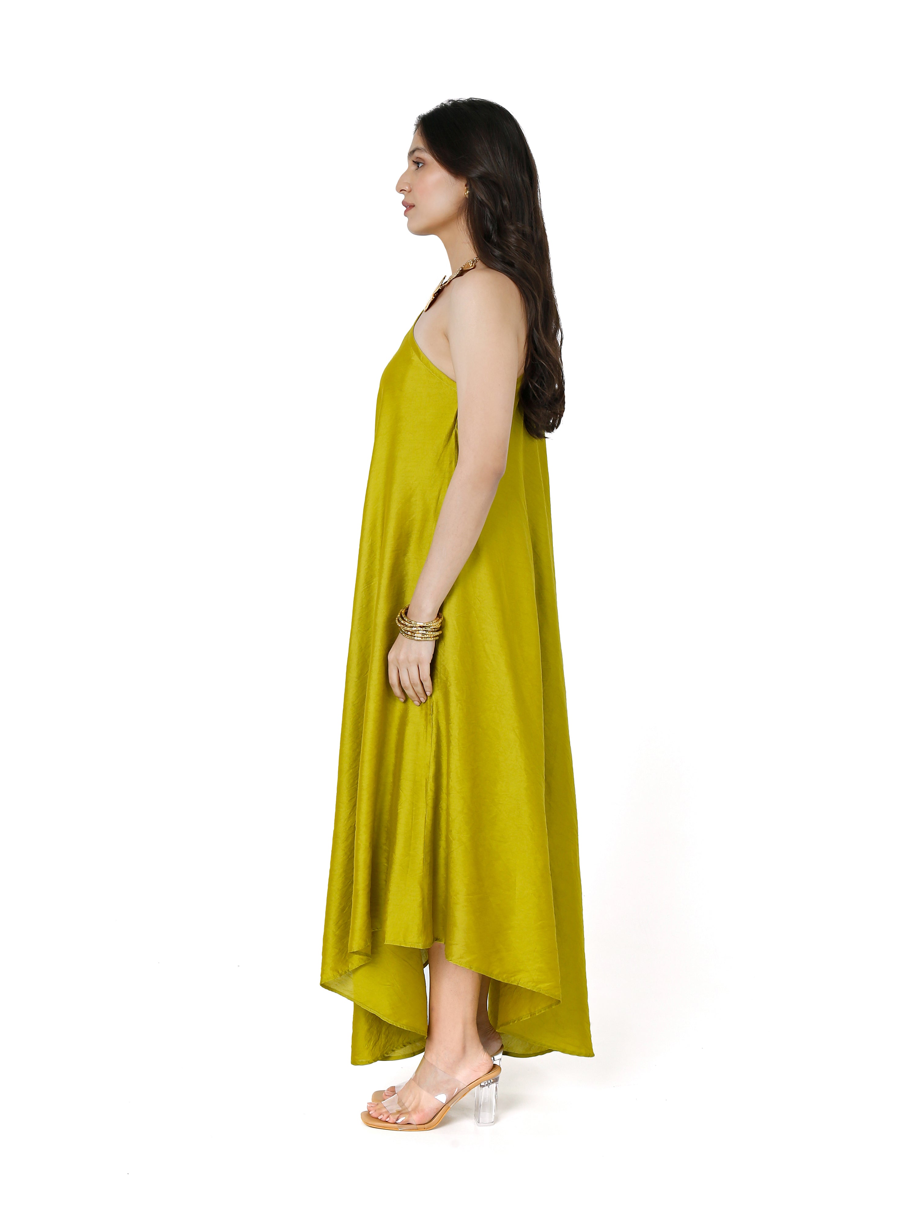 Parrot Green Embroidered Chanderi Dress for Fresh Daywear