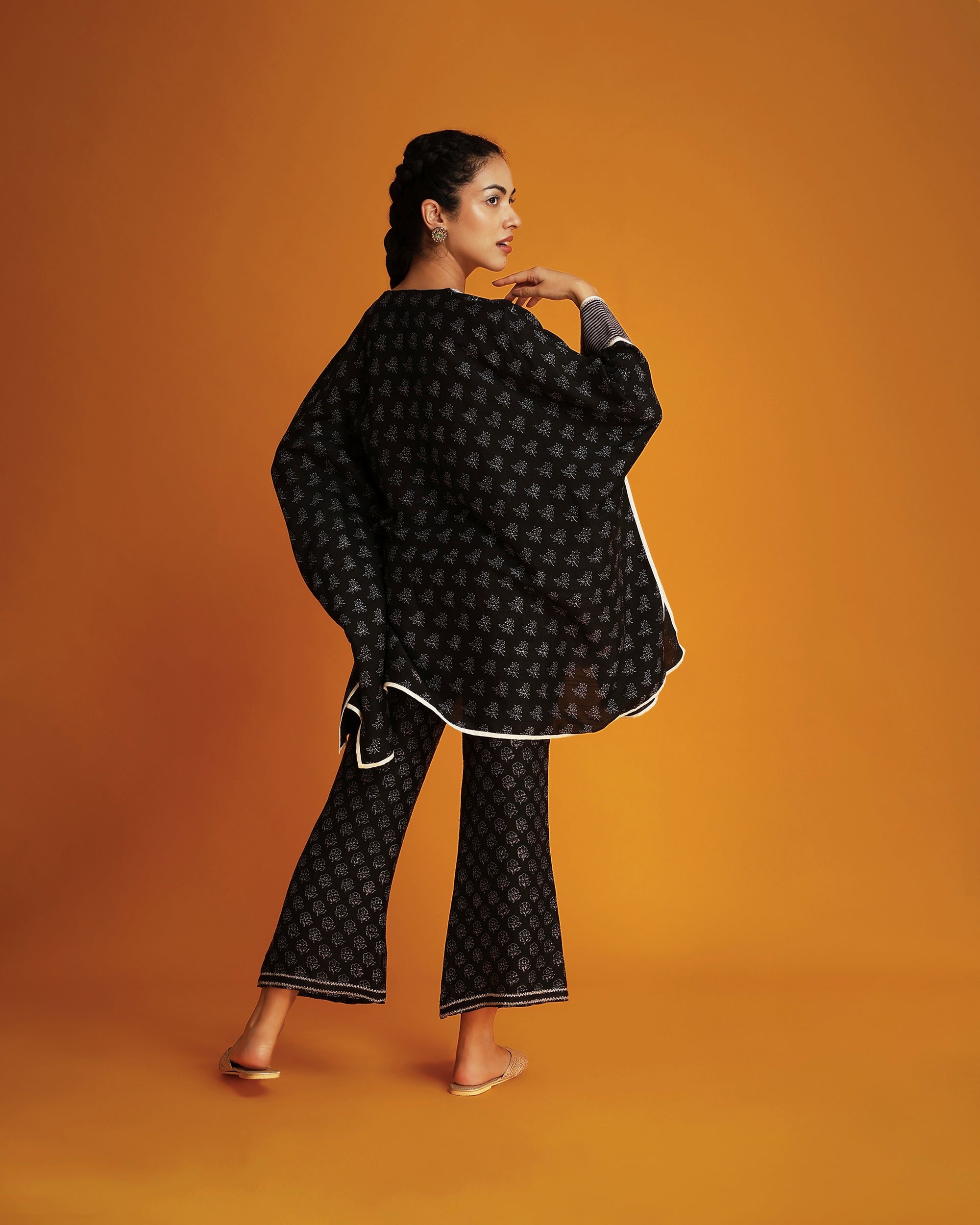 Black hand block printed pants