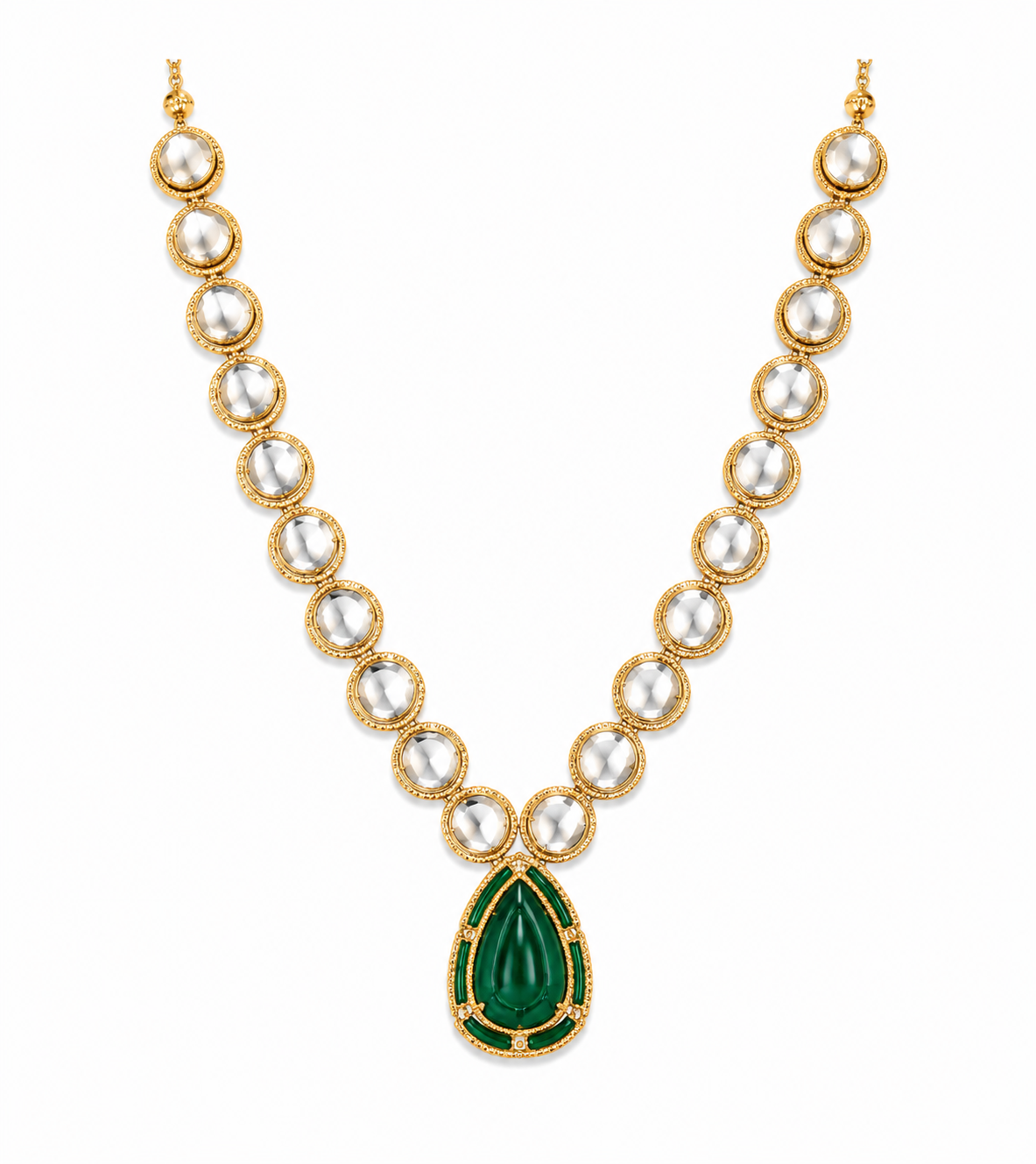 Kundan Green Drop Pendant Necklace