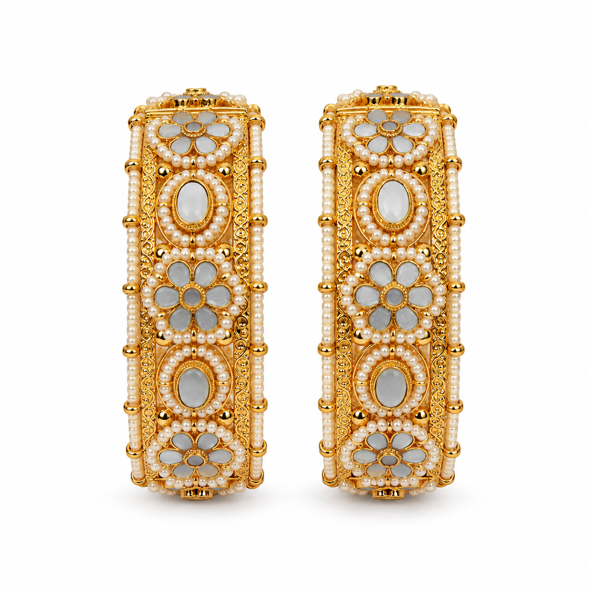 Pearl Kundan Floral Statement Bangles 36
