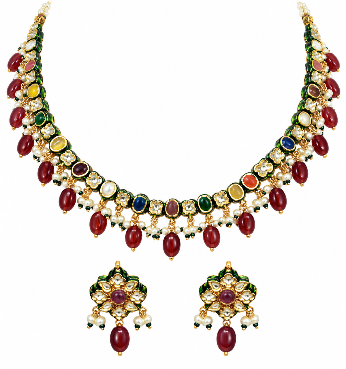 Navratna Kundan Pearl Necklace Set