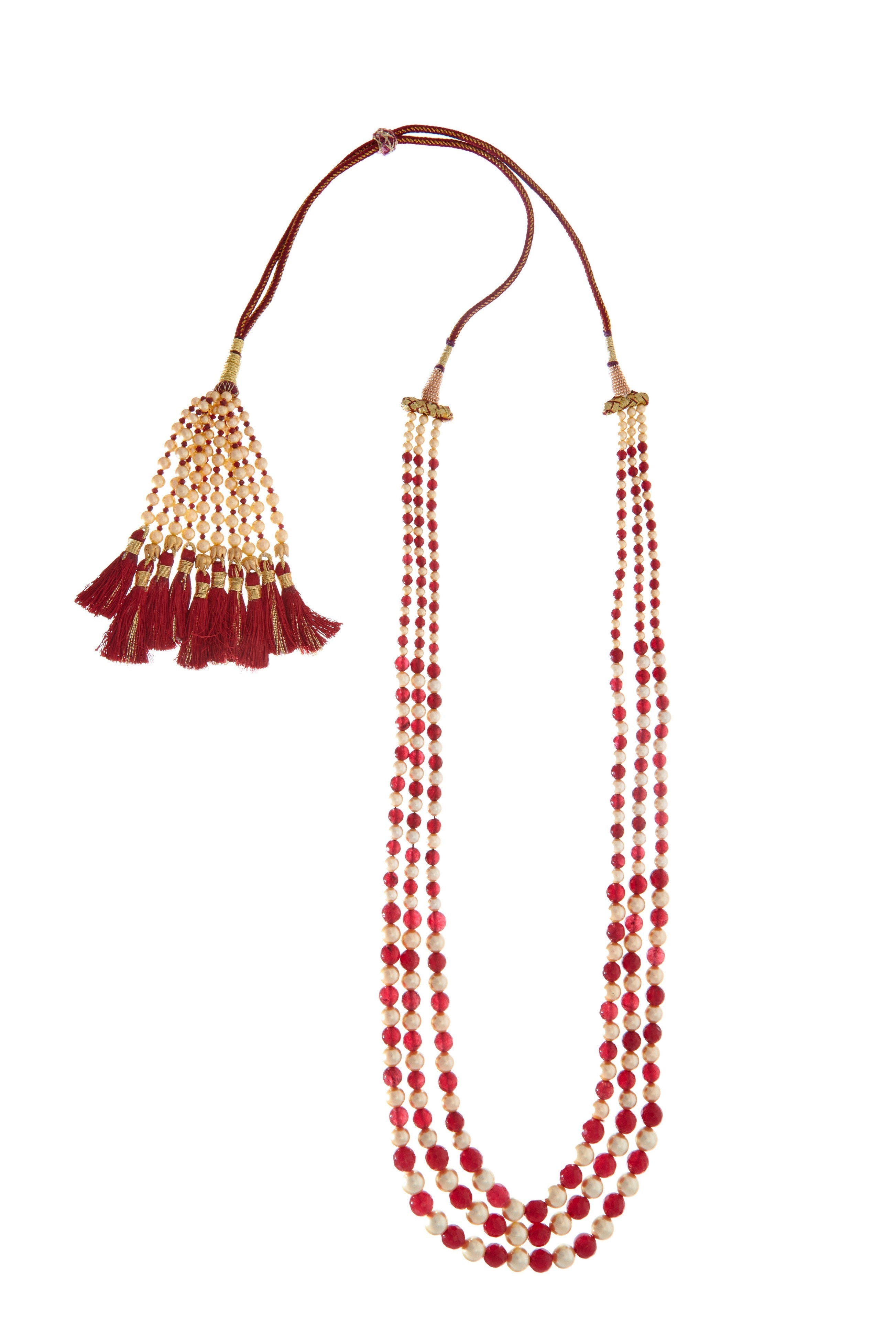 Necklace Set of Maroon beads and Off White pearls