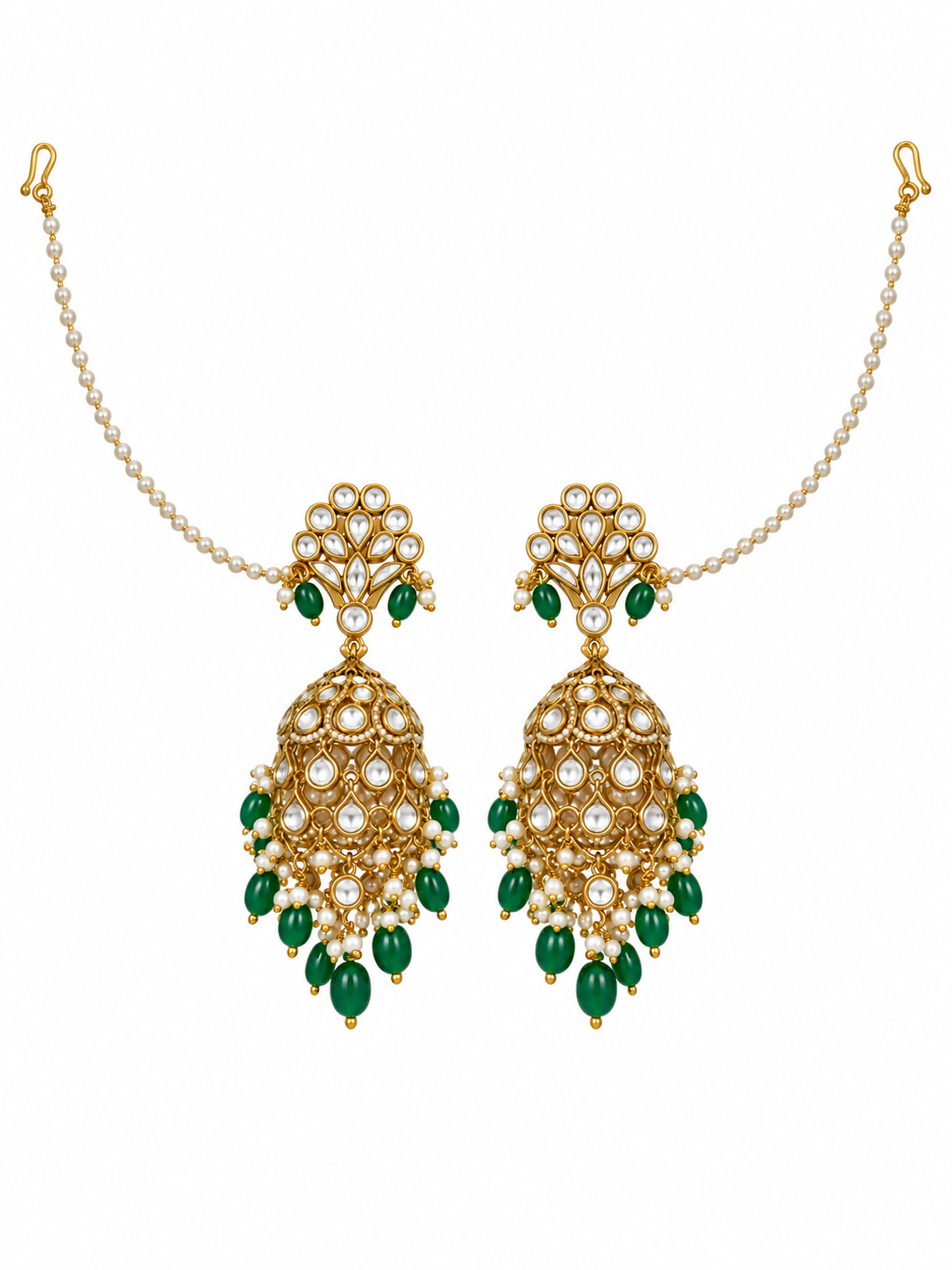 Kundan Pearl Ear Chain Earrings 52