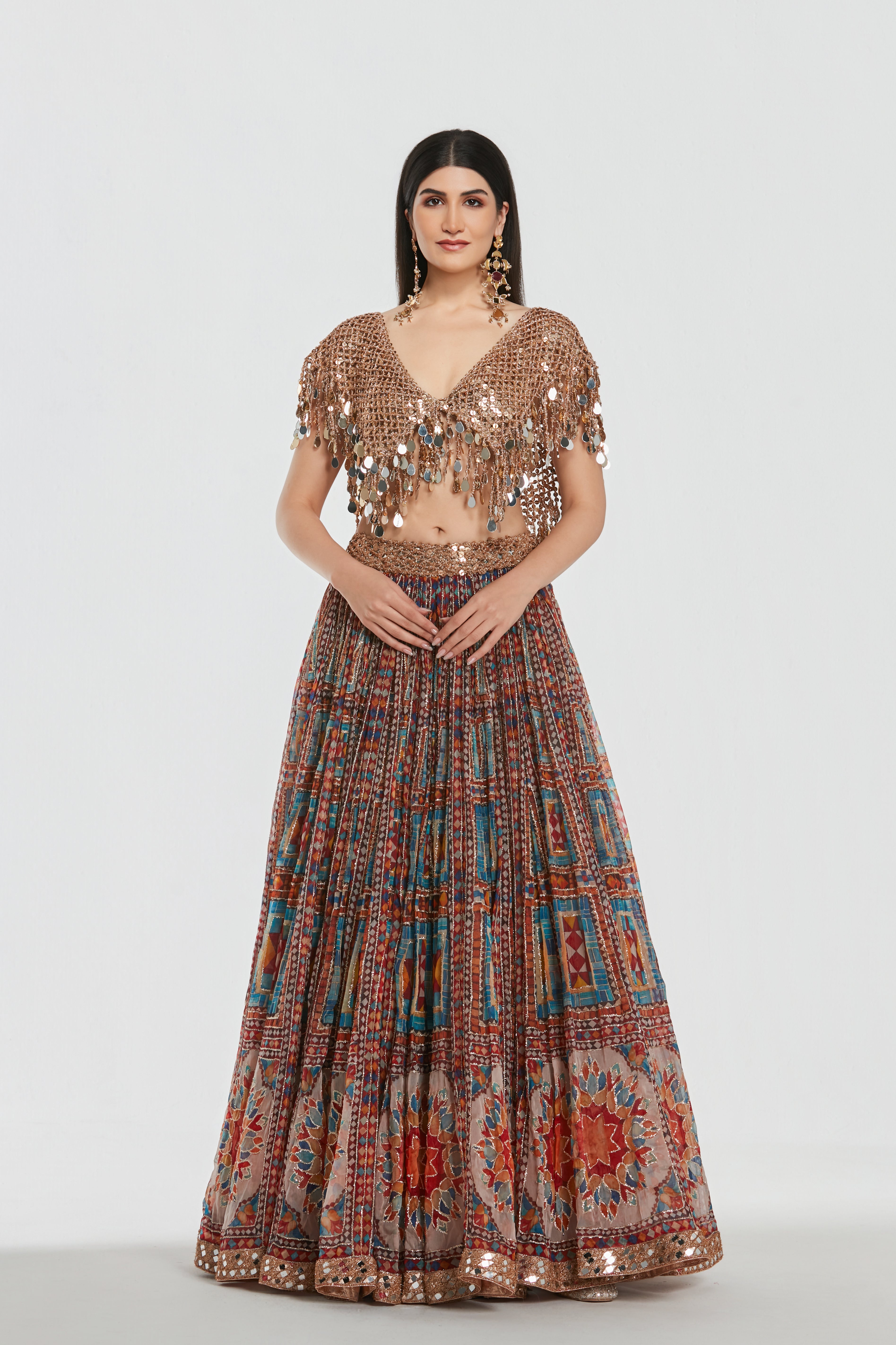 Mirror , zari , Sequins , Dori thread