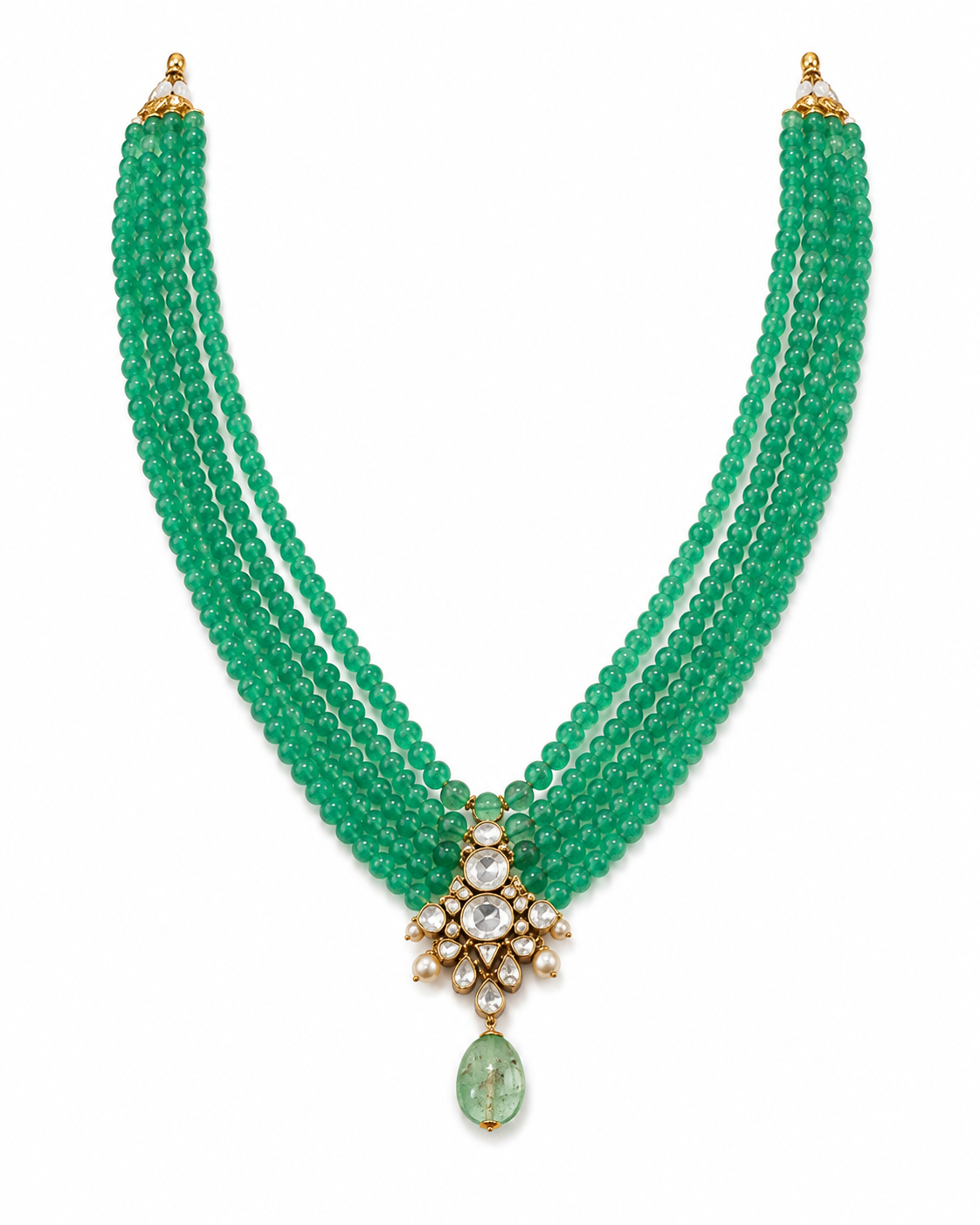 Jade Green Beaded Kundan Pendant Mala