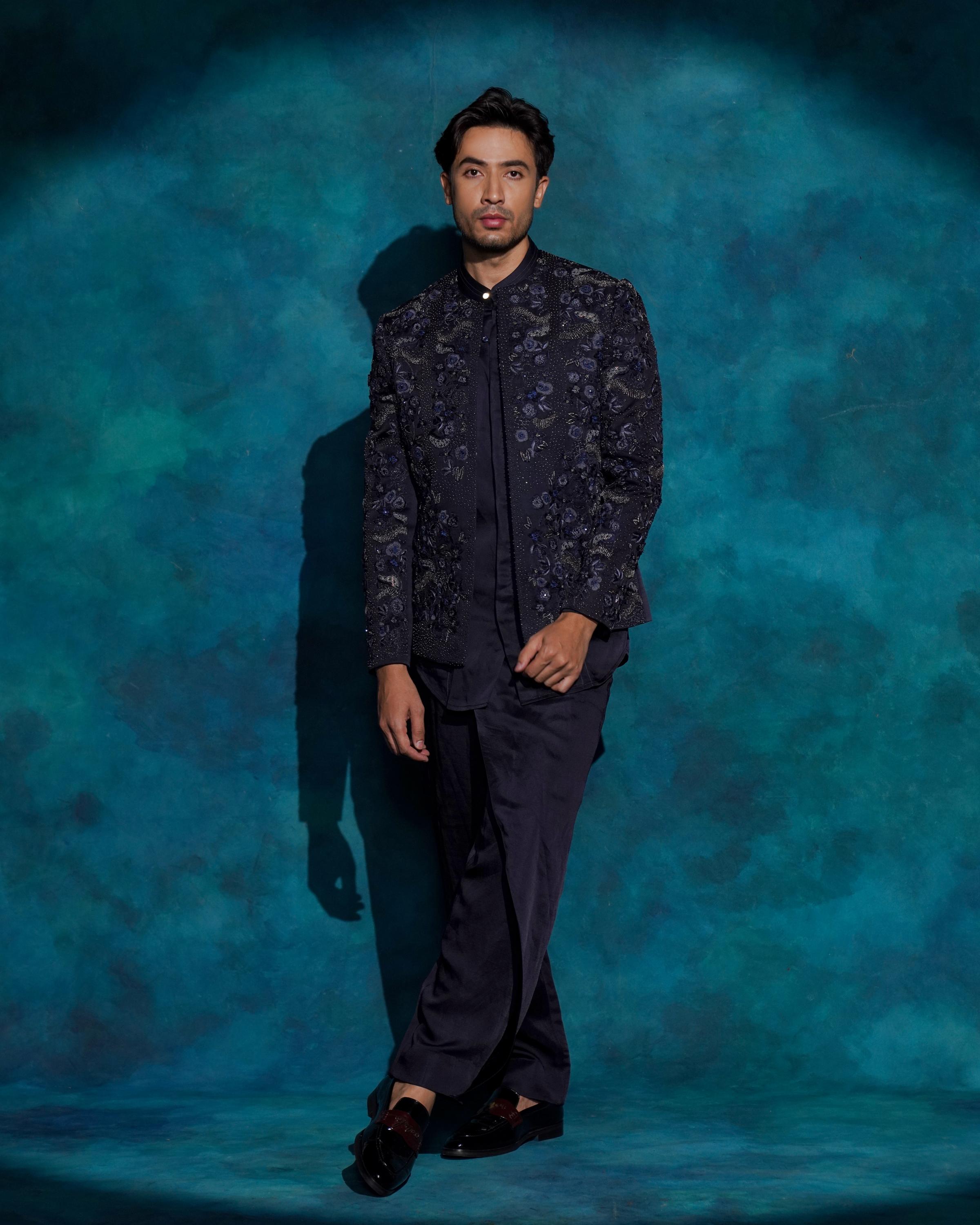 Midnight Blue floral embroidered set