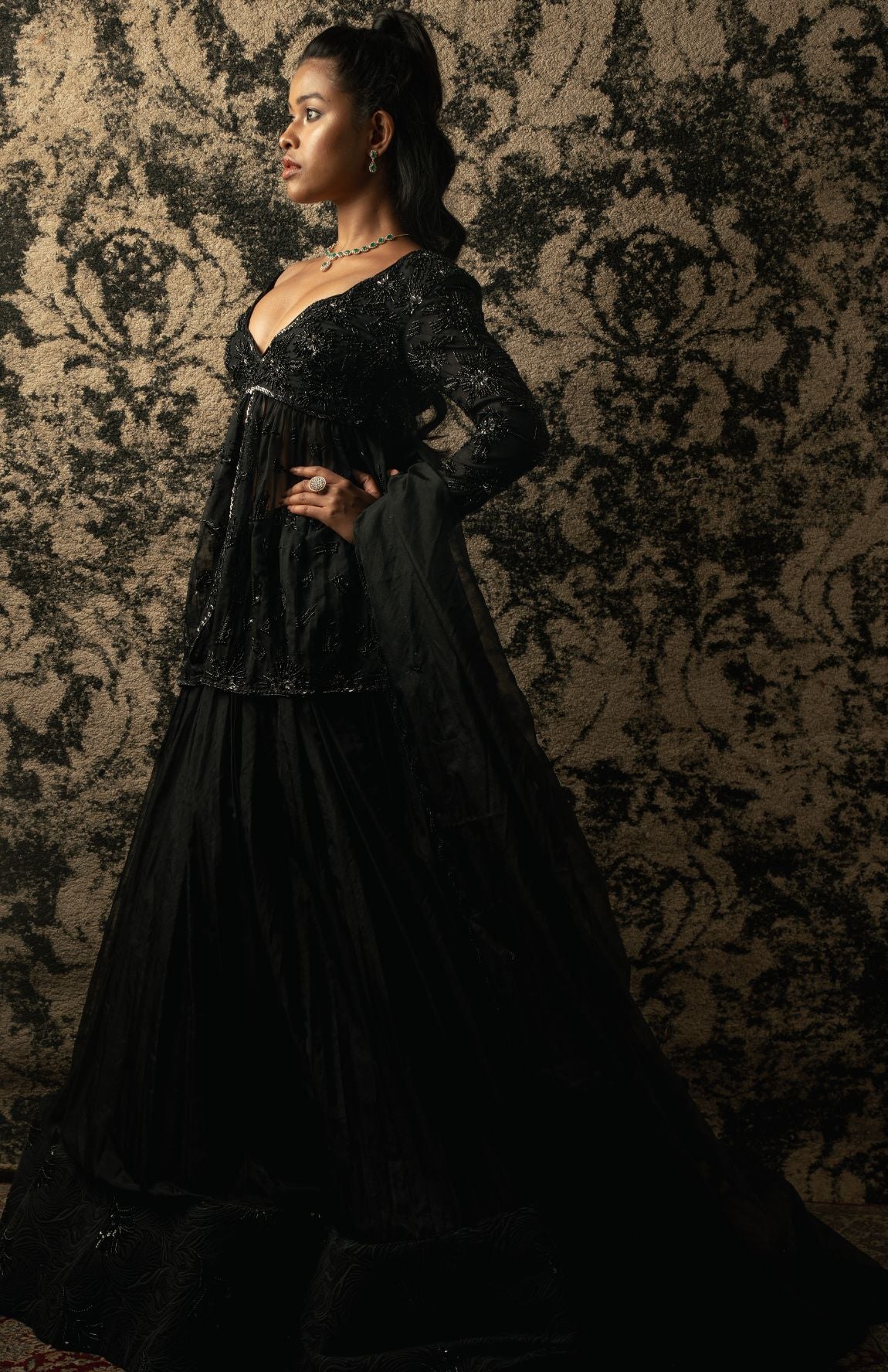 Black Peplum Kurta Set